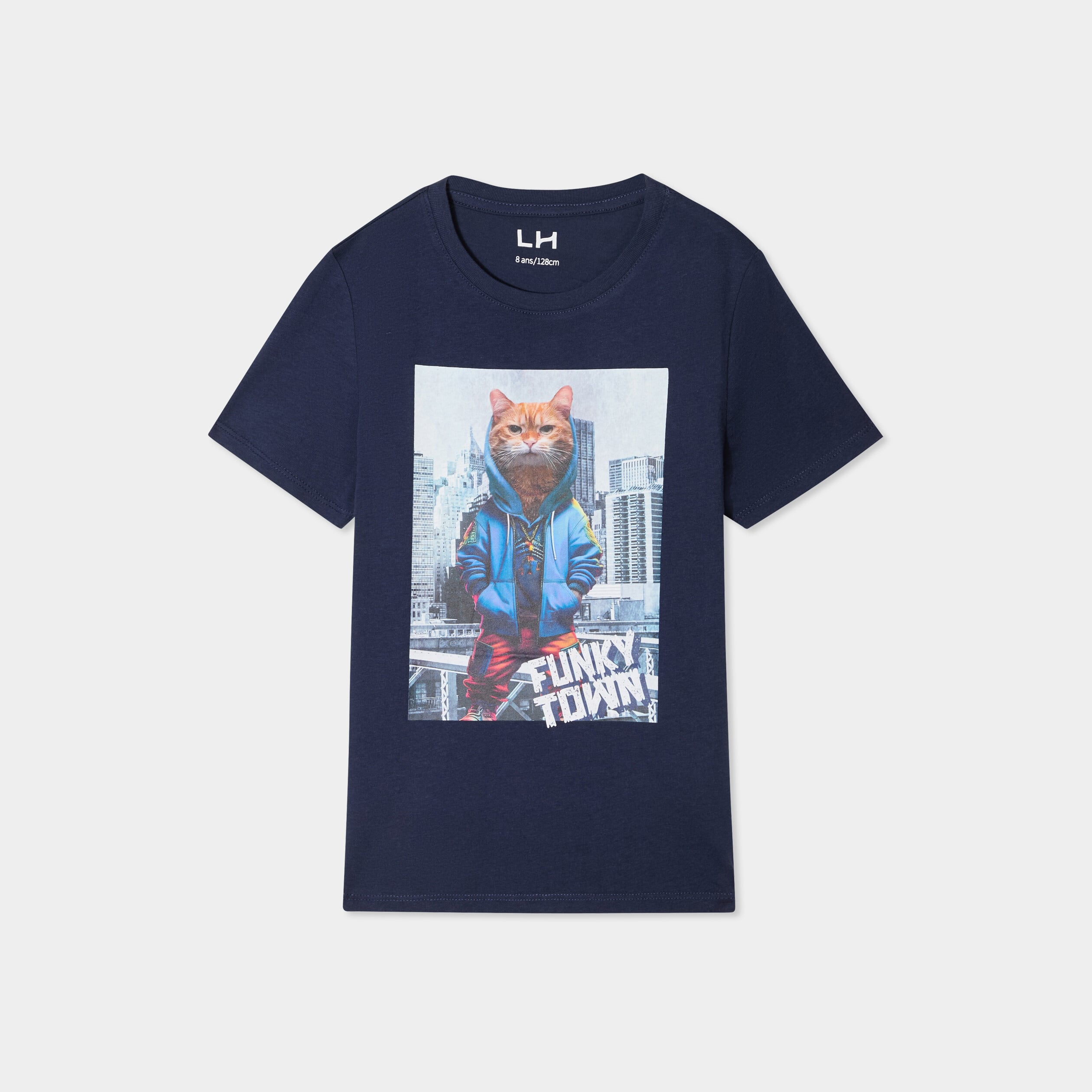 T-shirt col rond manches courtes coton bleu marine gar&ccedil;on