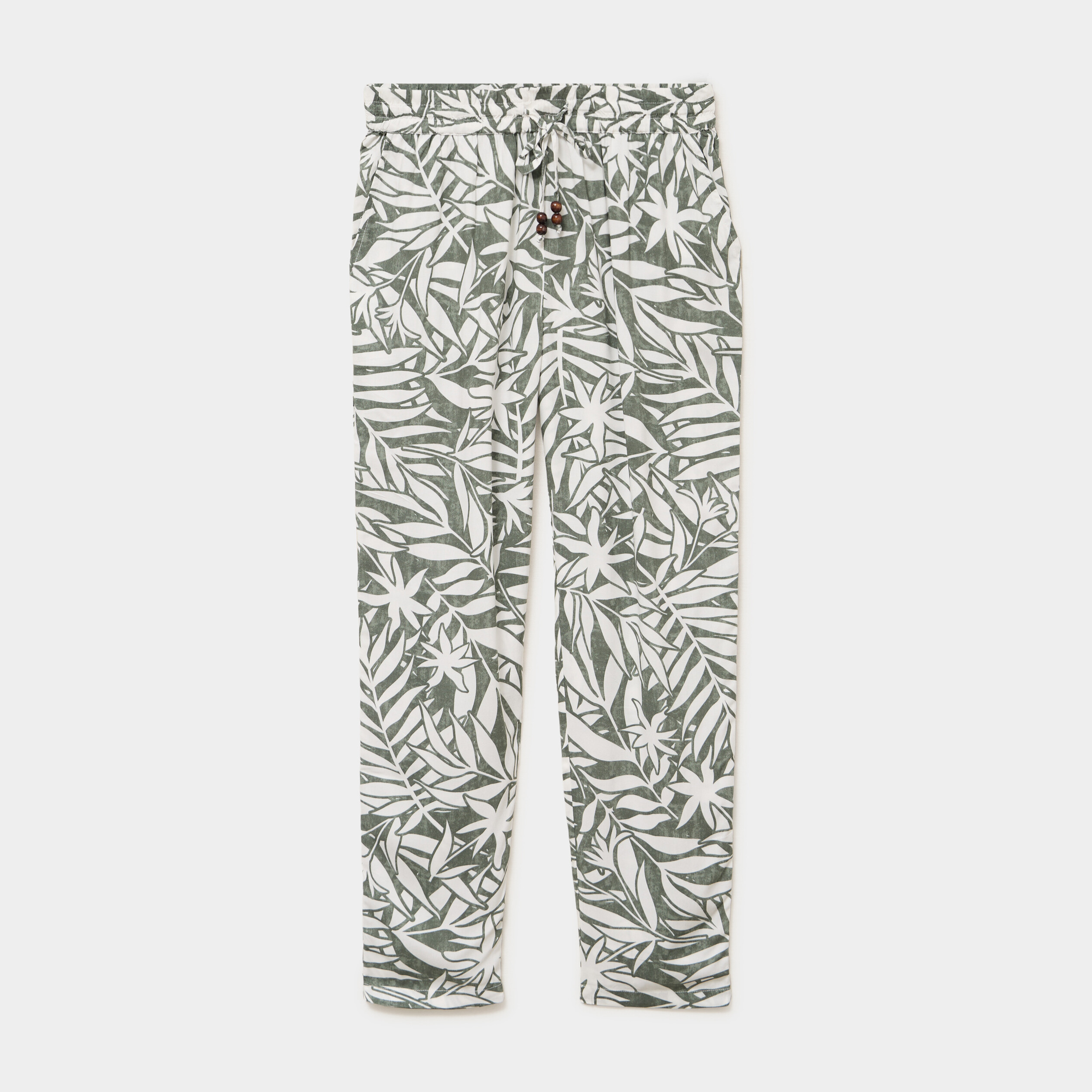 Pantalon cigarette fluide &agrave; ceinture vert kaki femme