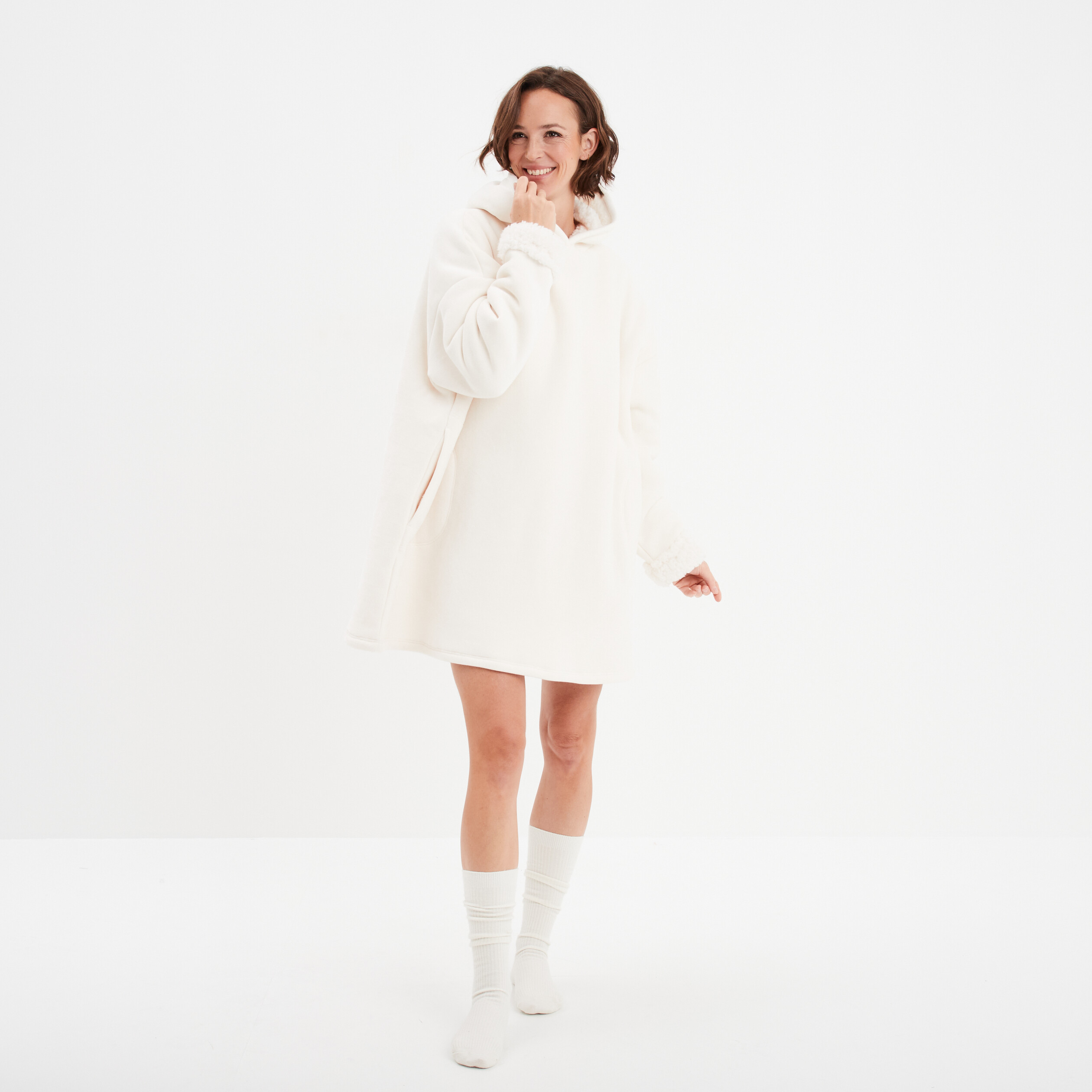 sweat a capuche polaire fourre ivoire femme Sweat à capuche polaire fourré ivoire femme