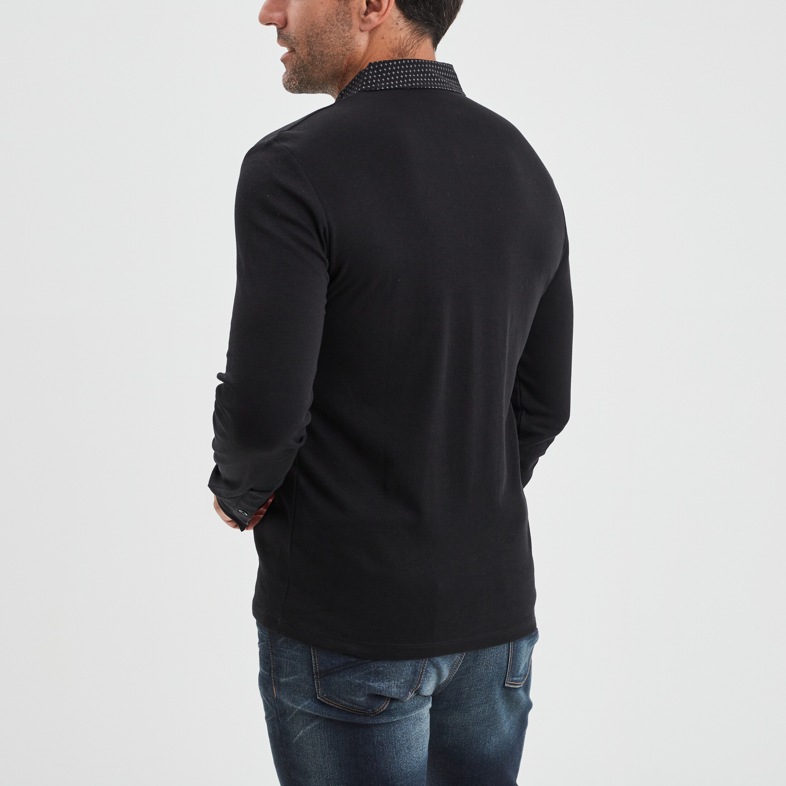 Polo Homme Manches Longues Coton Noir