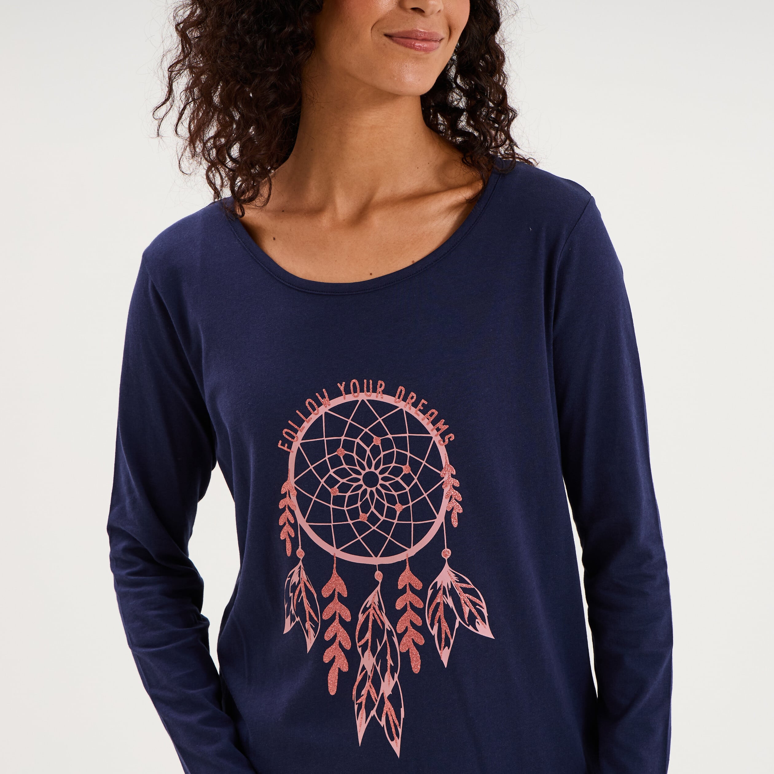 Chemise de nuit manches longues coton bleu marine femme