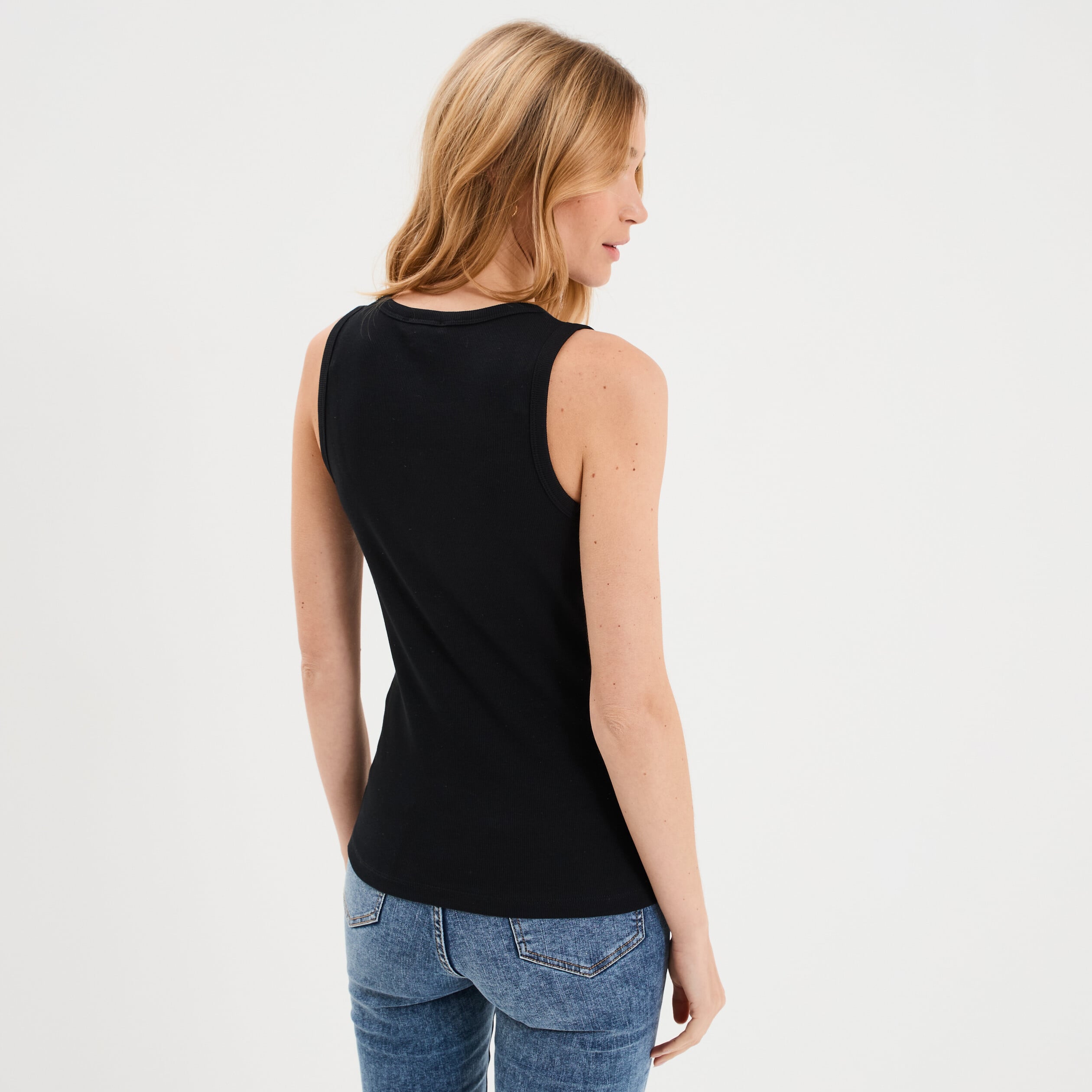 D&eacute;bardeur ajust&eacute; col rond coton noir femme
