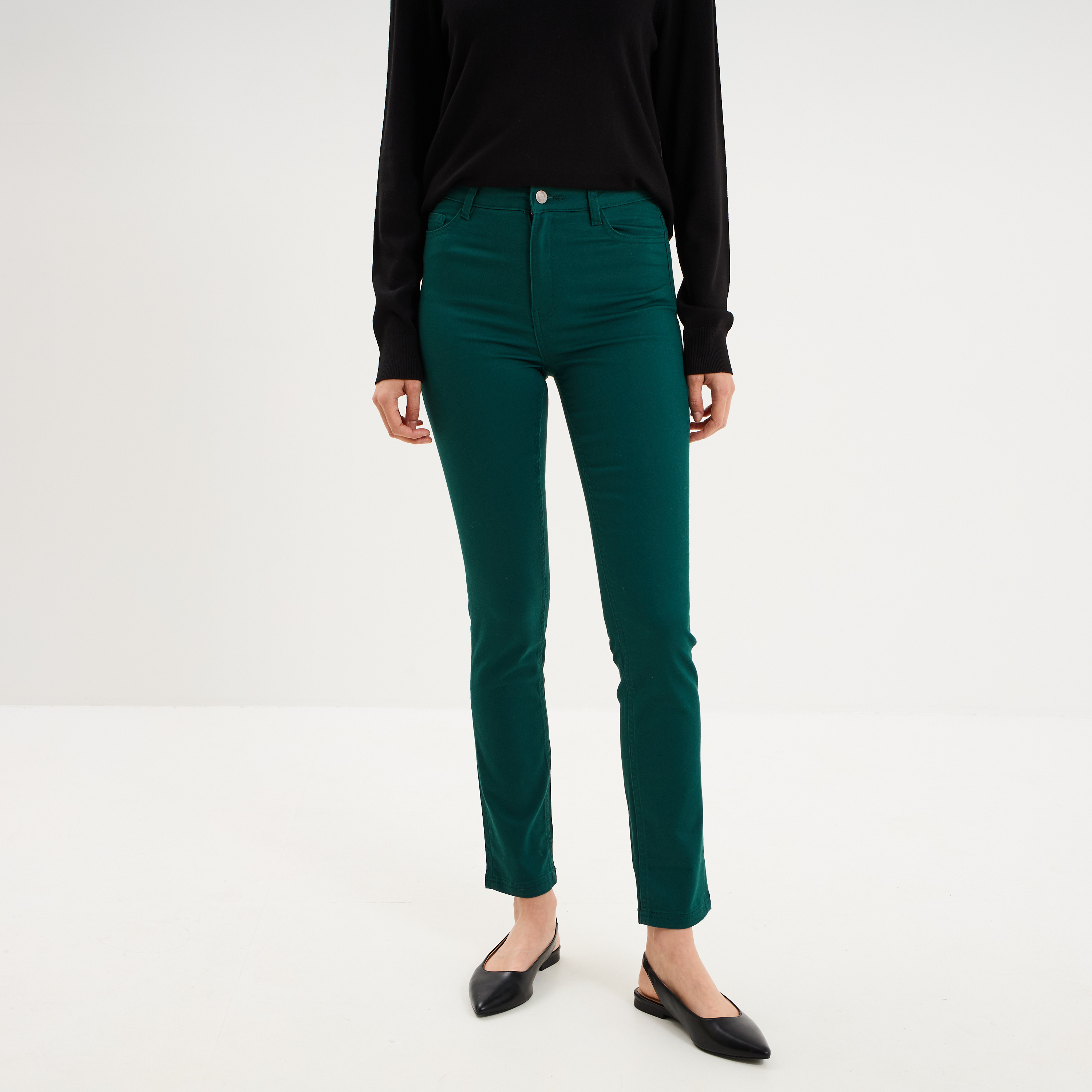 Pantalon slim stretch vert fonc&eacute; femme