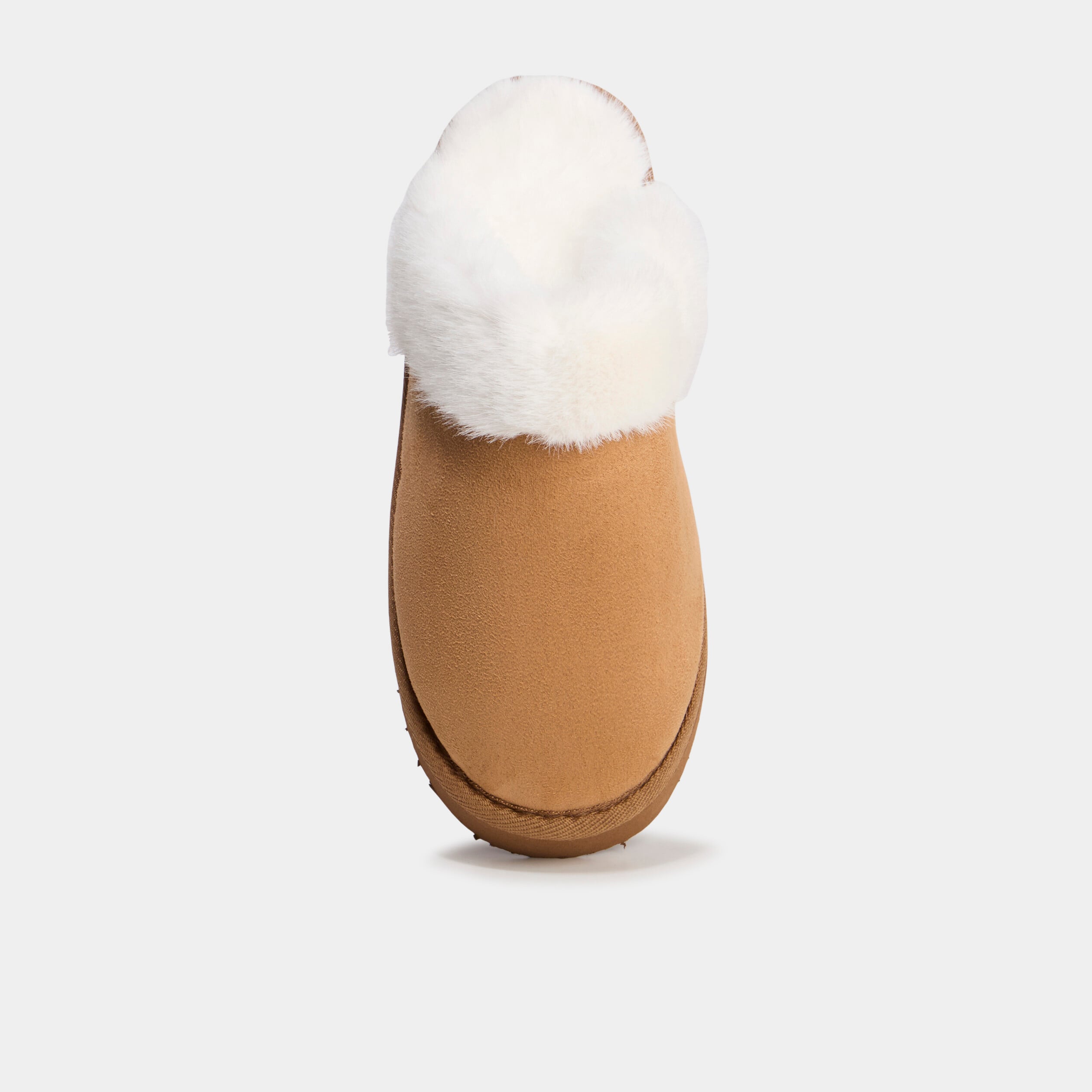 Chaussons mules compens&eacute;s fourr&eacute;s camel femme