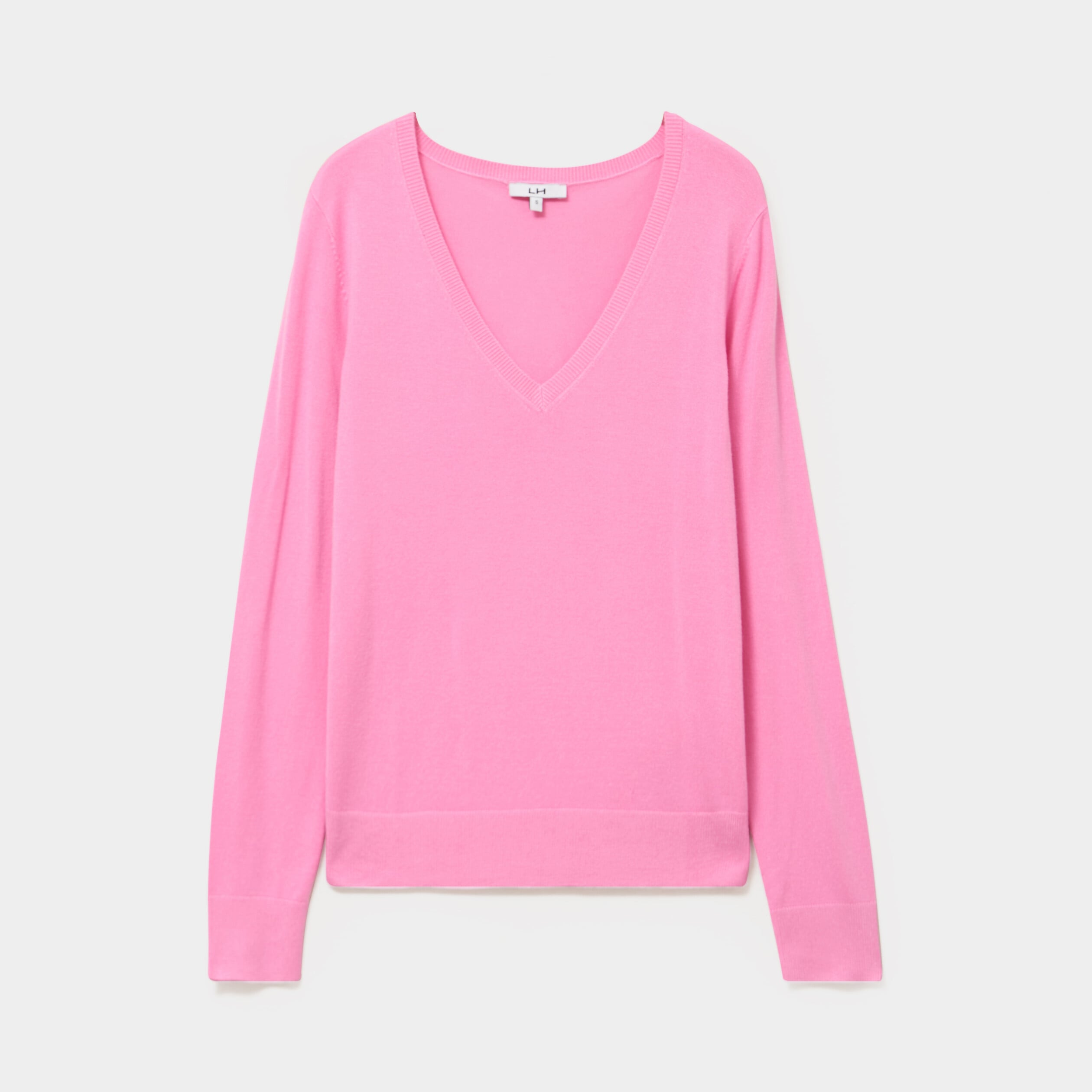 Pull col en V manches longues rose femme