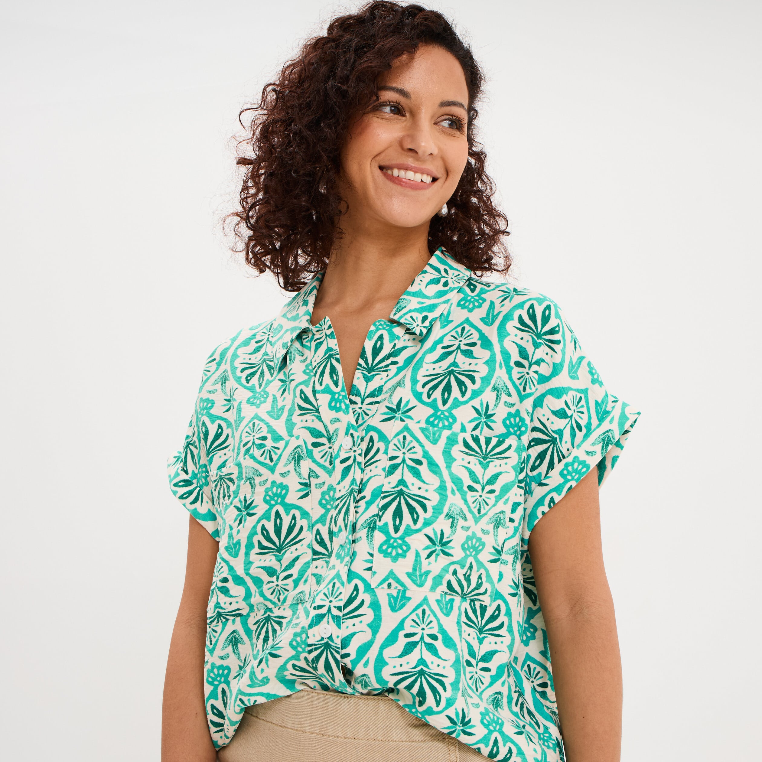 Chemise manches courtes 2 poches ecru femme