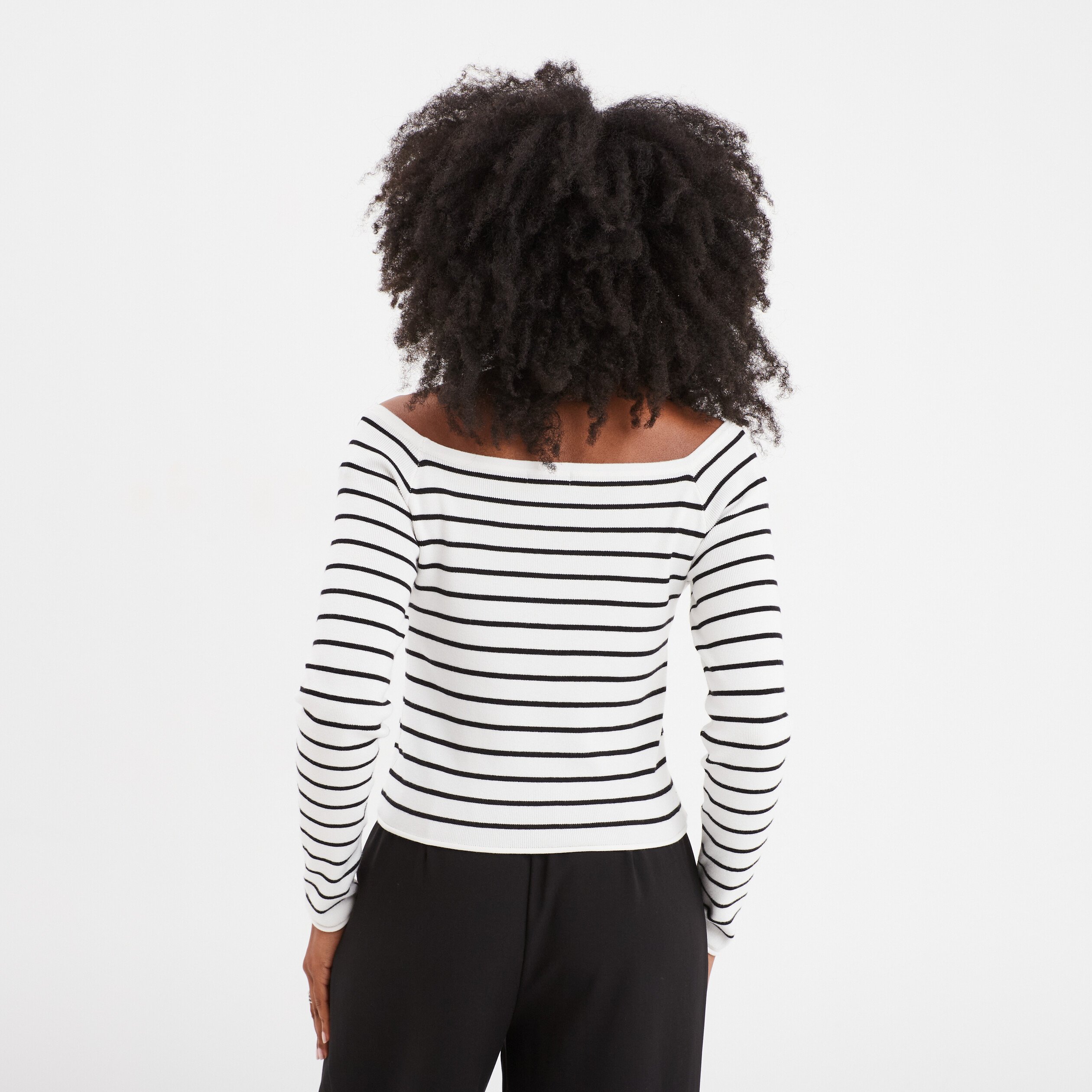 Pull côtelé col carré tricotage en côte blanc femme