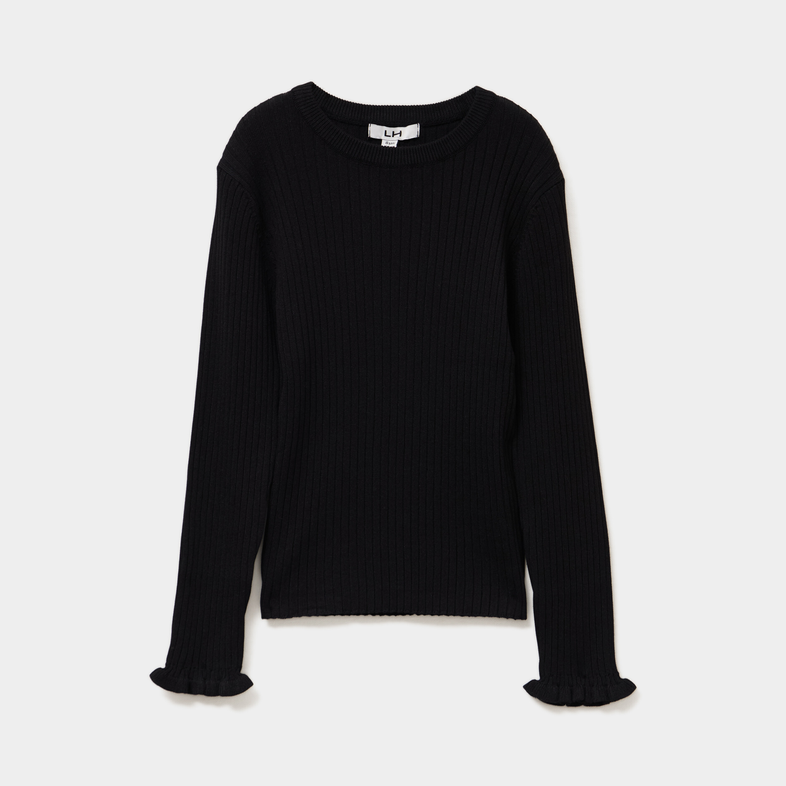 Pull c&ocirc;tel&eacute; ajust&eacute; manches longues noir fille