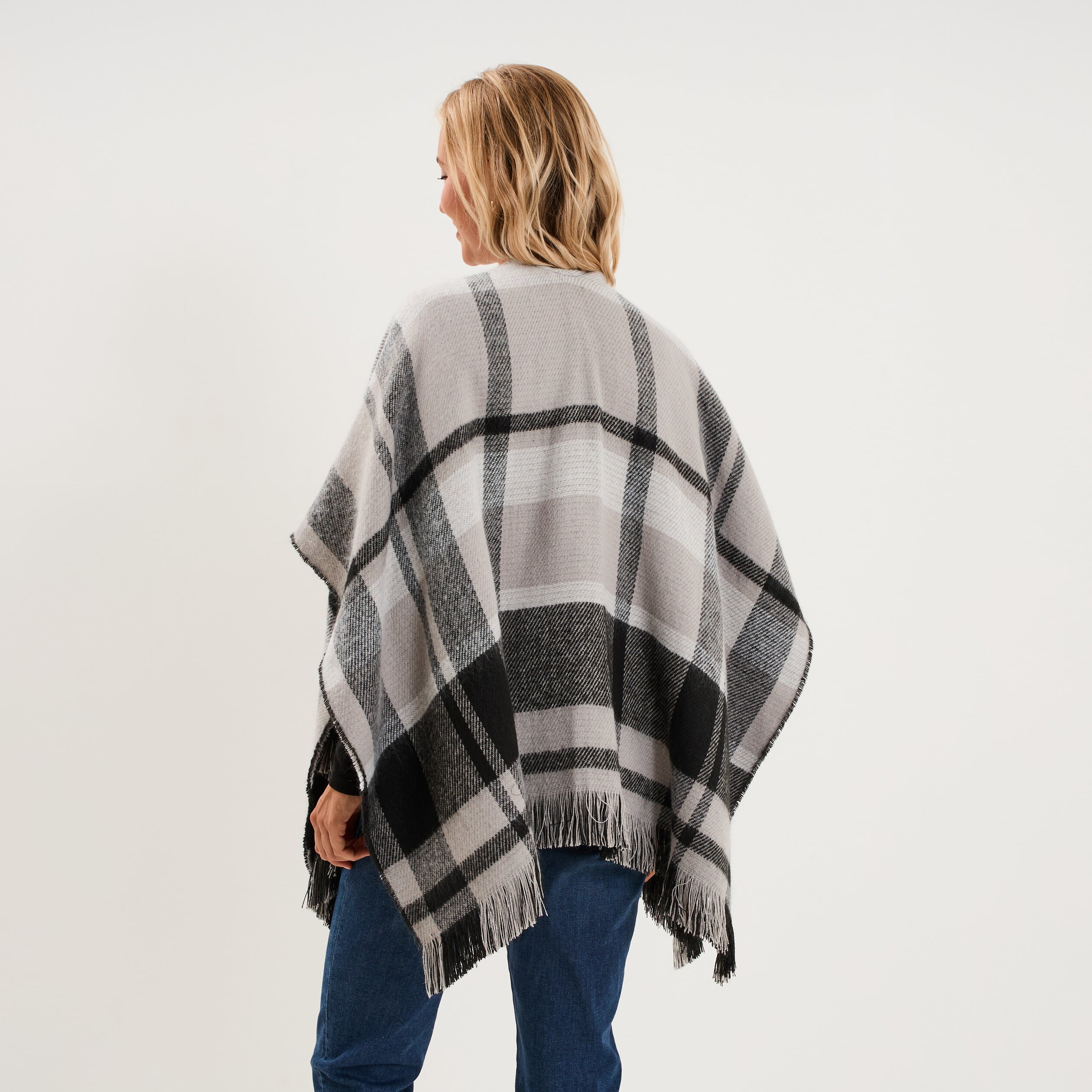 Poncho &agrave; franges gris femme