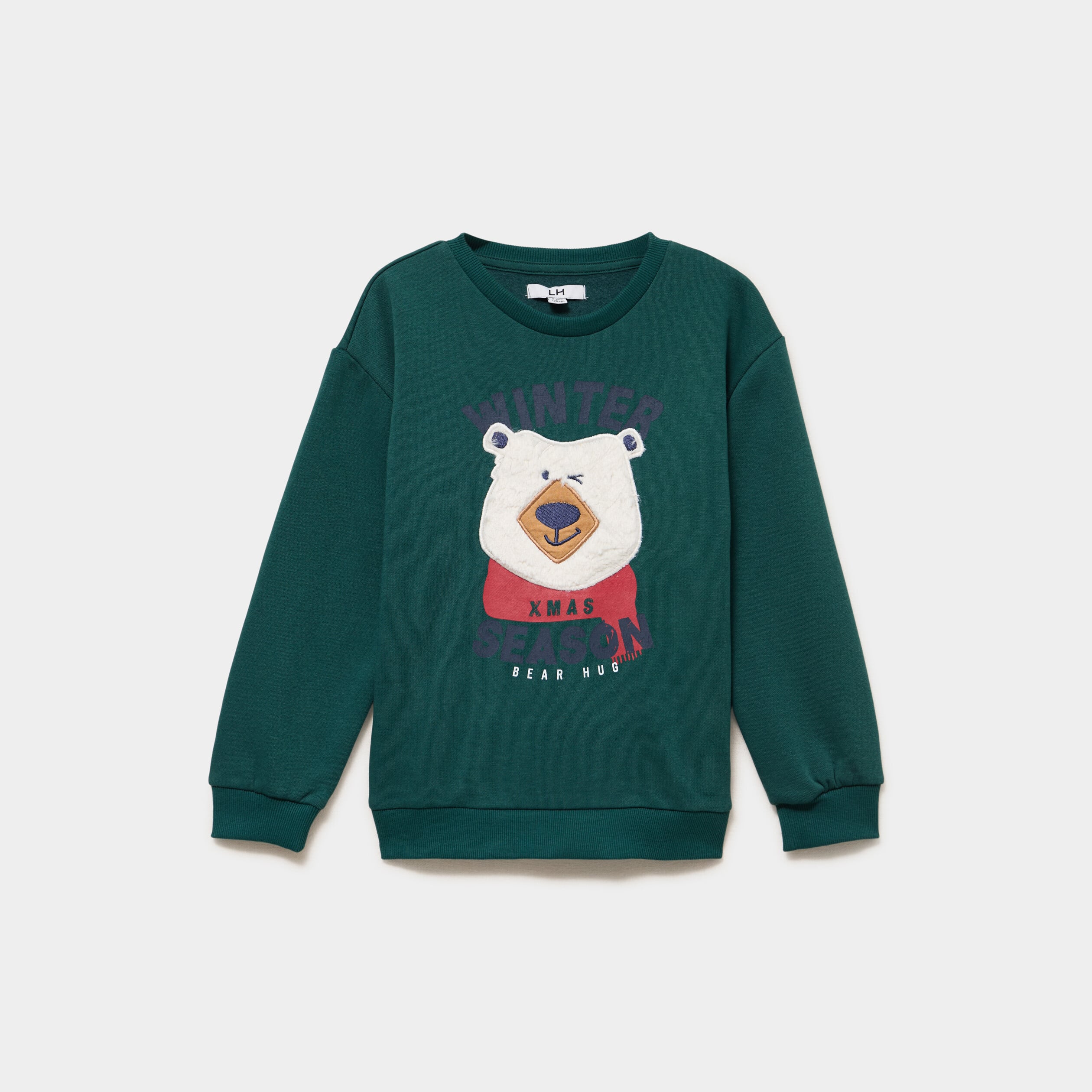 Sweat col rond manches longues vert fonc&eacute; gar&ccedil;on