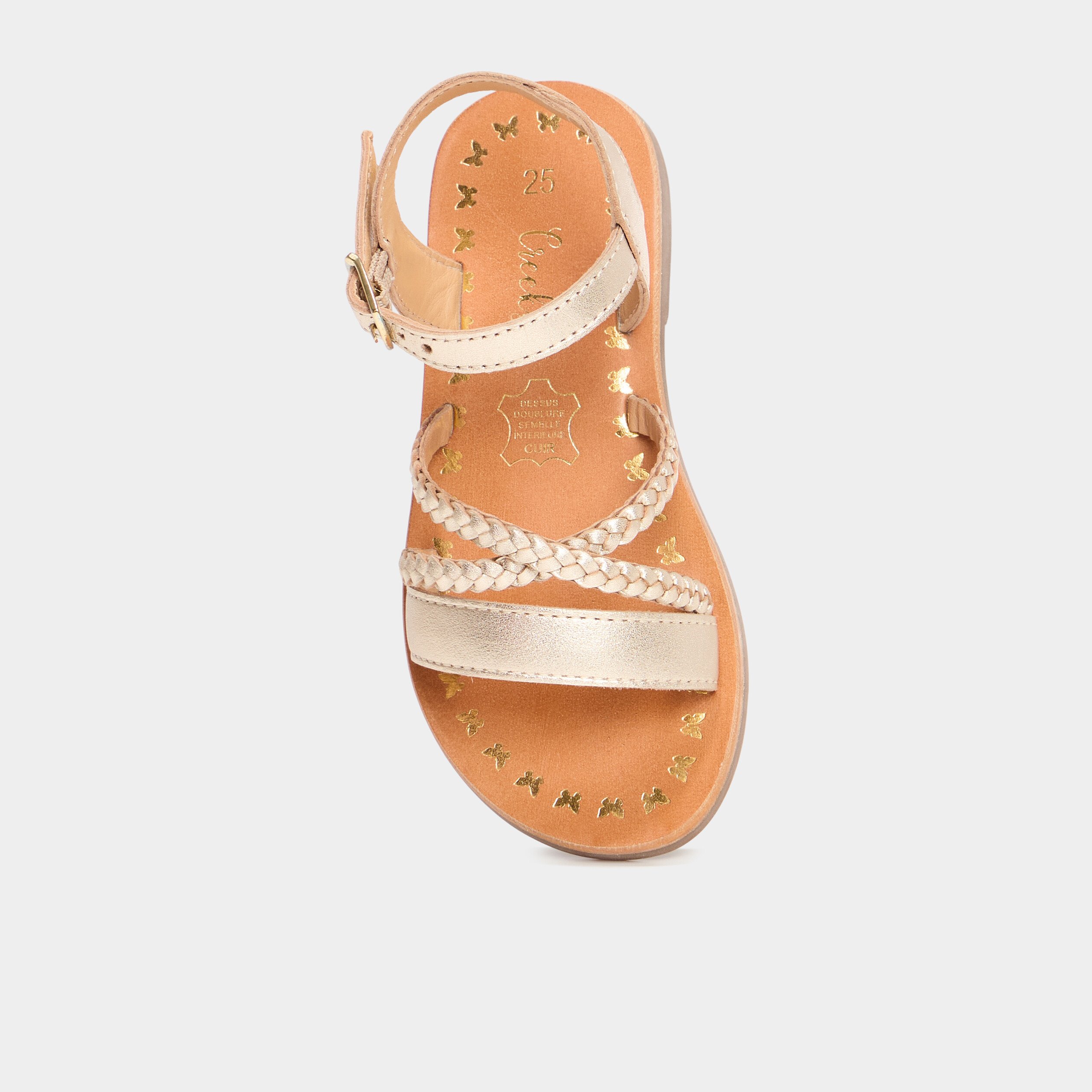 sandales brides tressees en cuir jaune or fille Sandales brides tressées en cuir jaune or fille