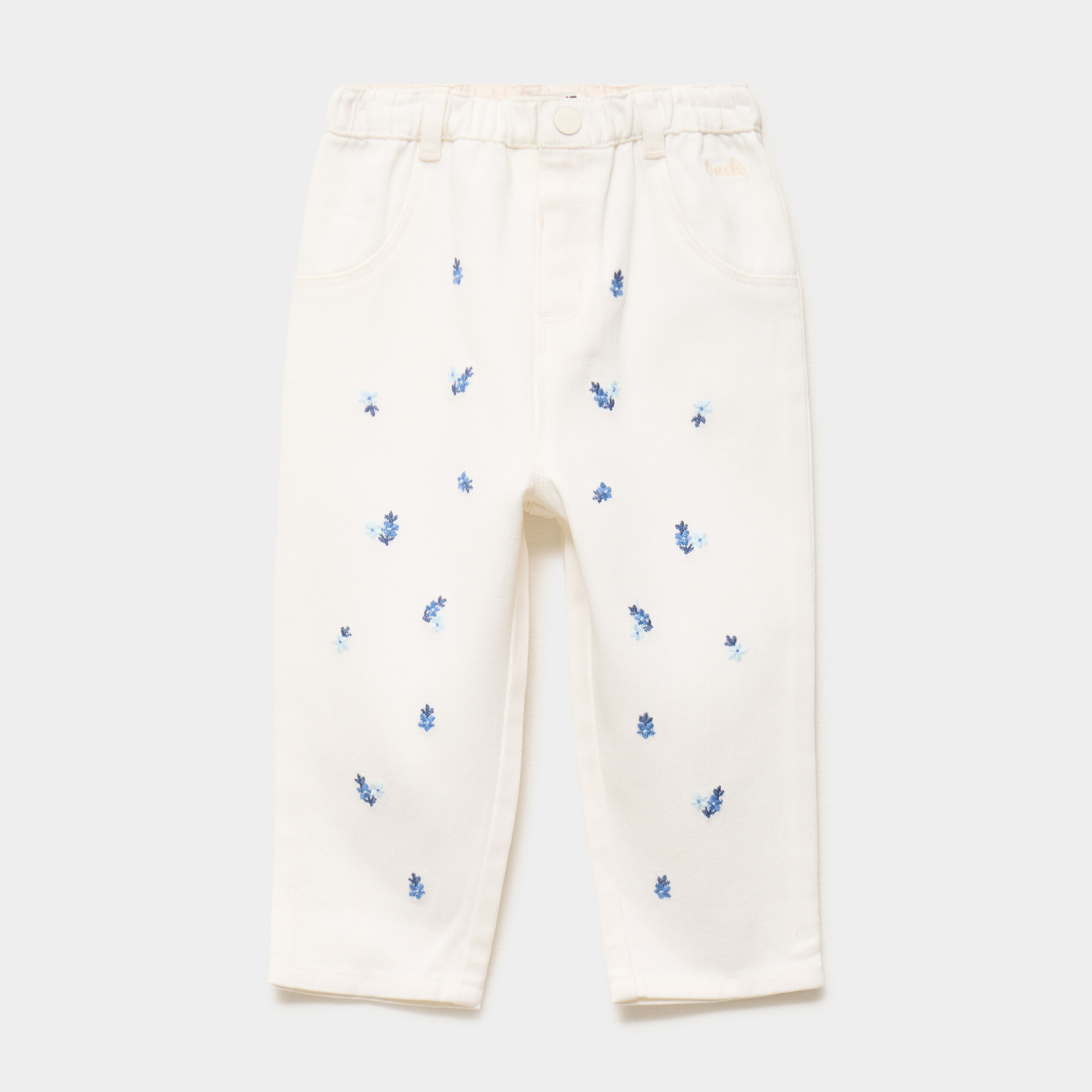 Pantalon brod&eacute; taille ajustable coton creme b&eacute;b&eacute; fille
