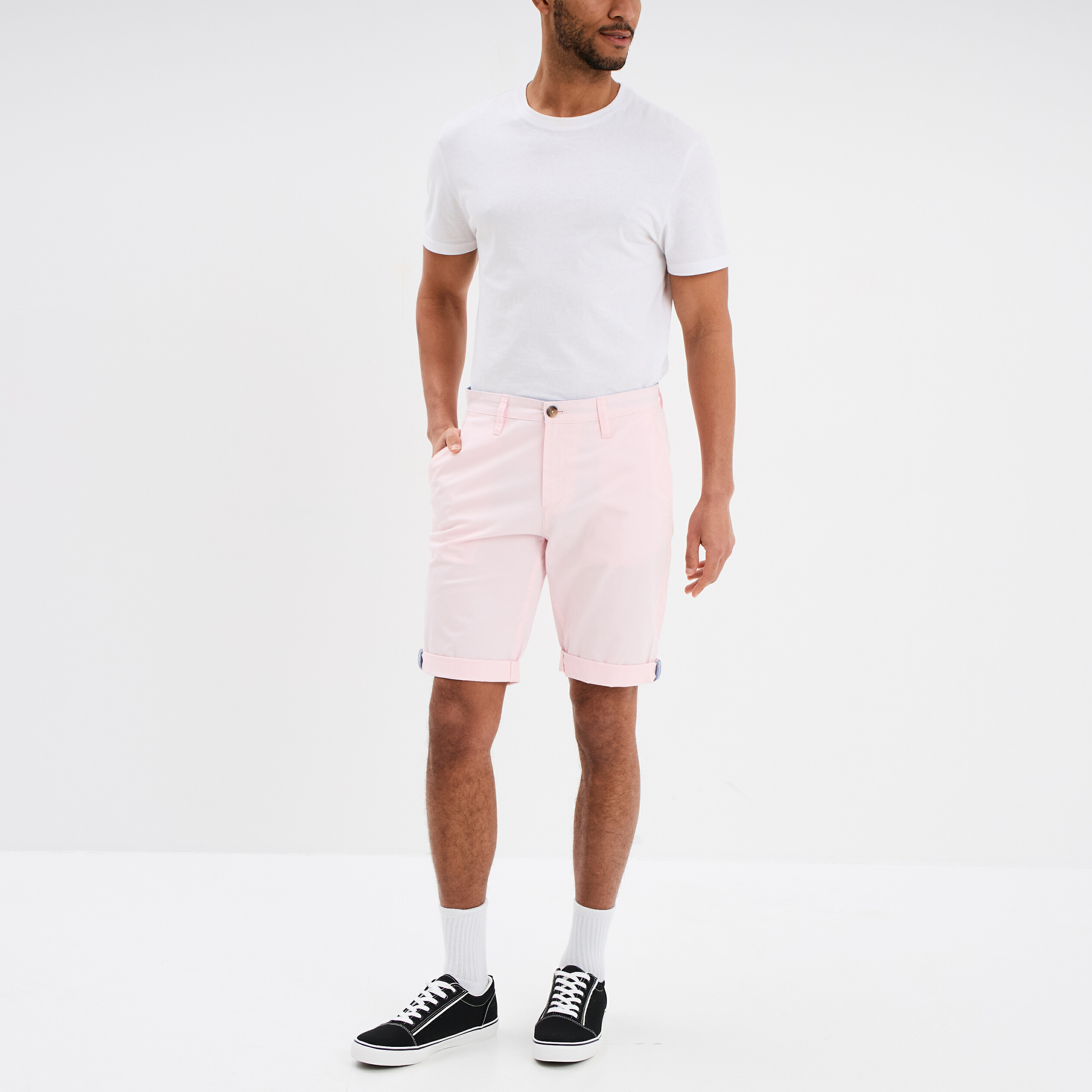 Bermuda short chino straight stretch rose homme