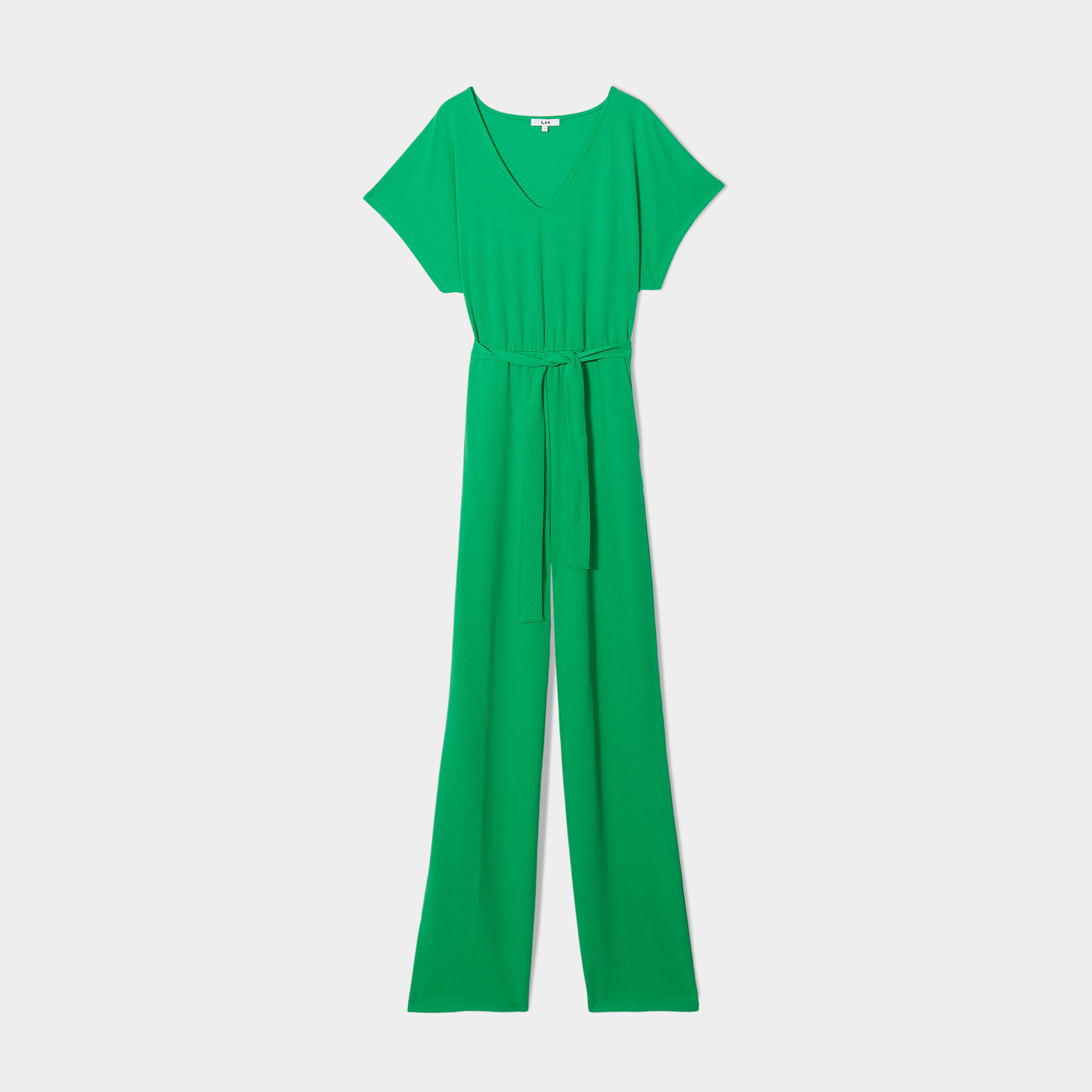 combinaison pantalon col en v ceinturee vert femme Combinaison pantalon col en V ceinturée vert femme