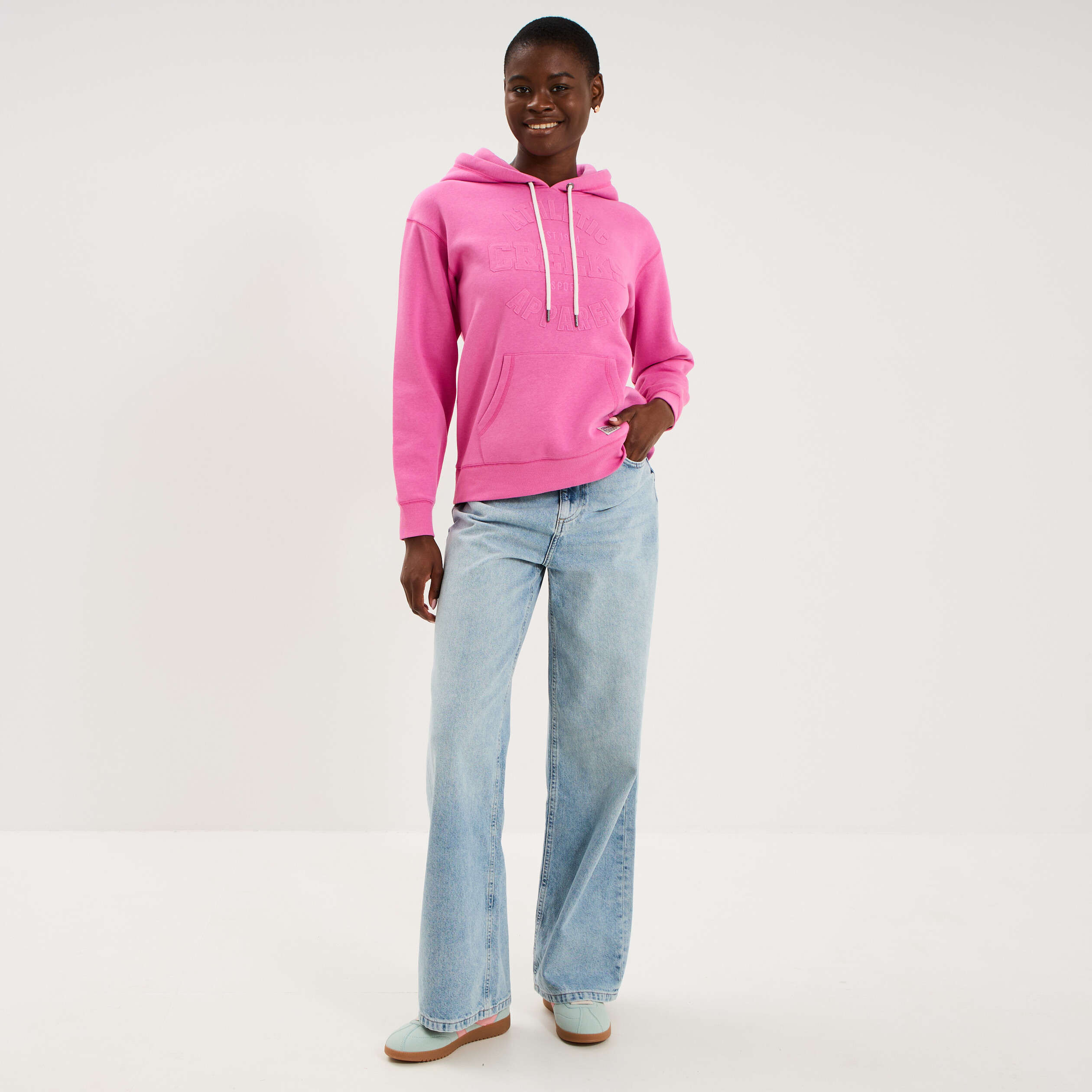 Sweat &agrave; capuche hoodie rose fushia femme