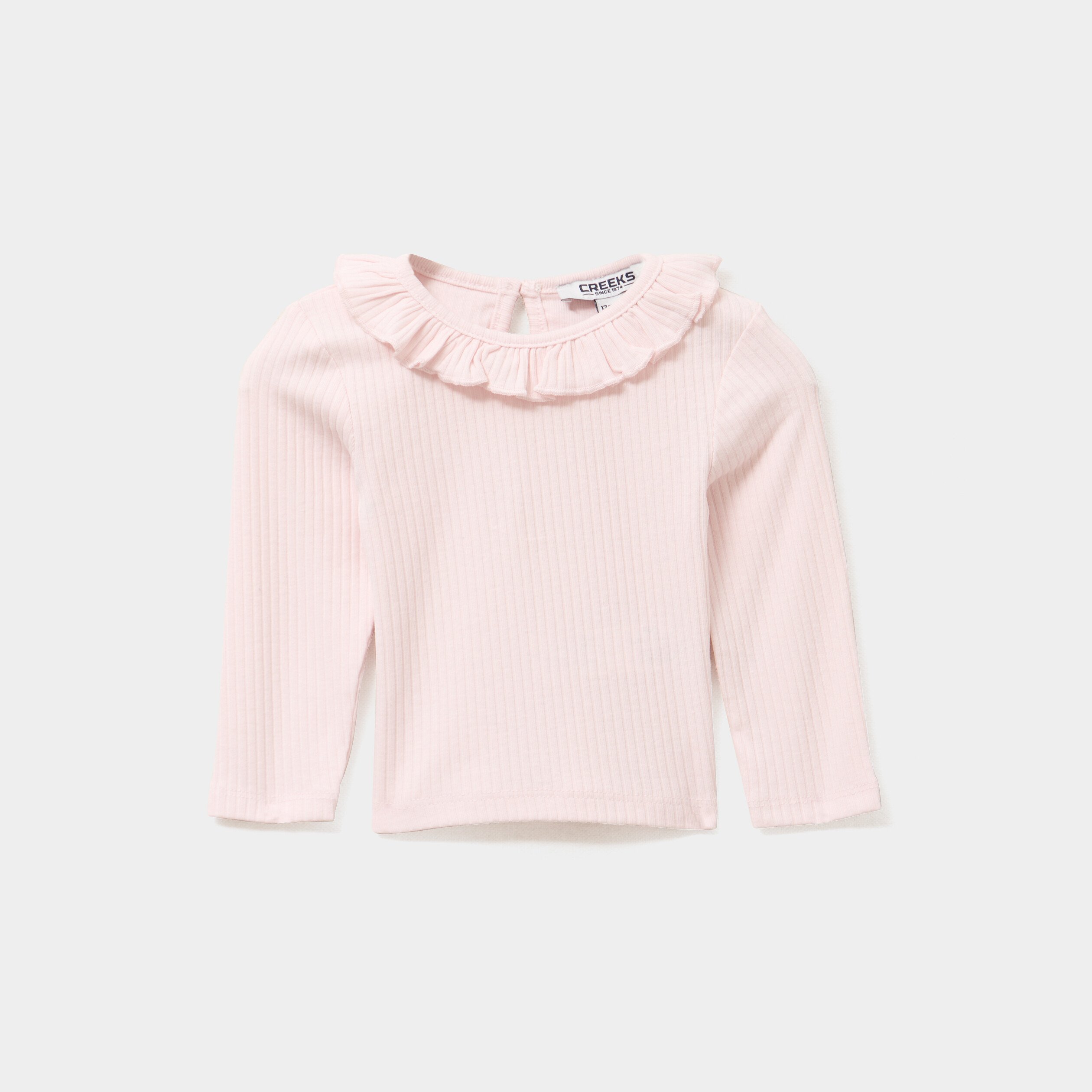 t shirt cotele col a volants rose clair bebef T-shirt côtelé col à volants rose clair bébé fille