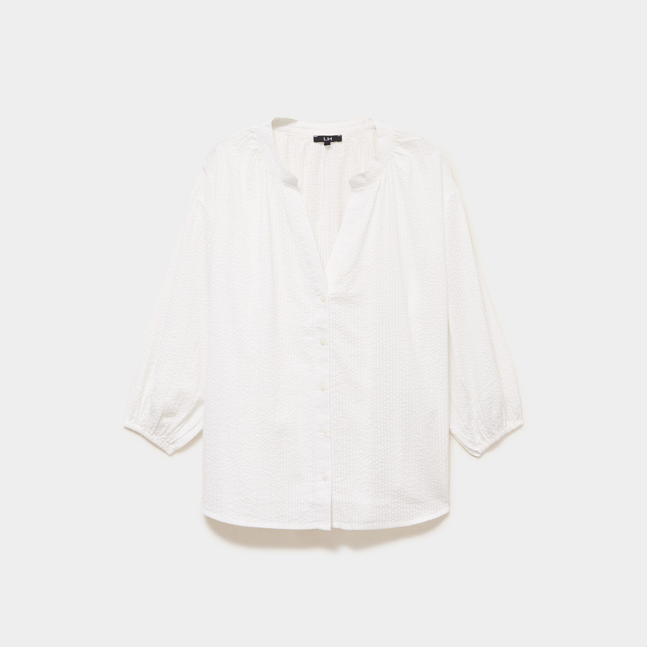 Blouse col tunisien manches 3/4 coton blanc femme