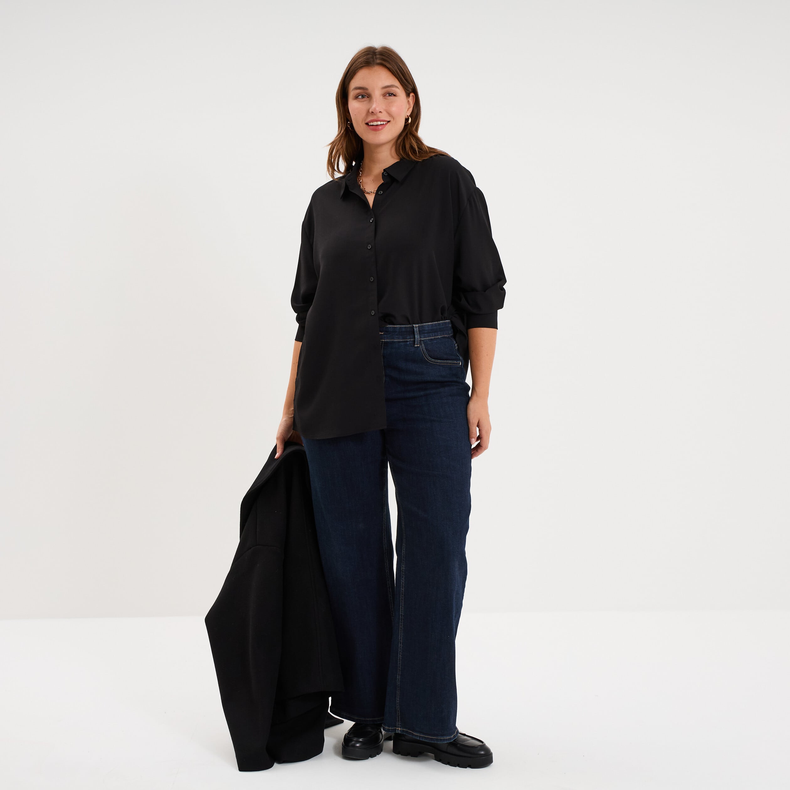 Chemise fluide manches longues noir femme grande taille
