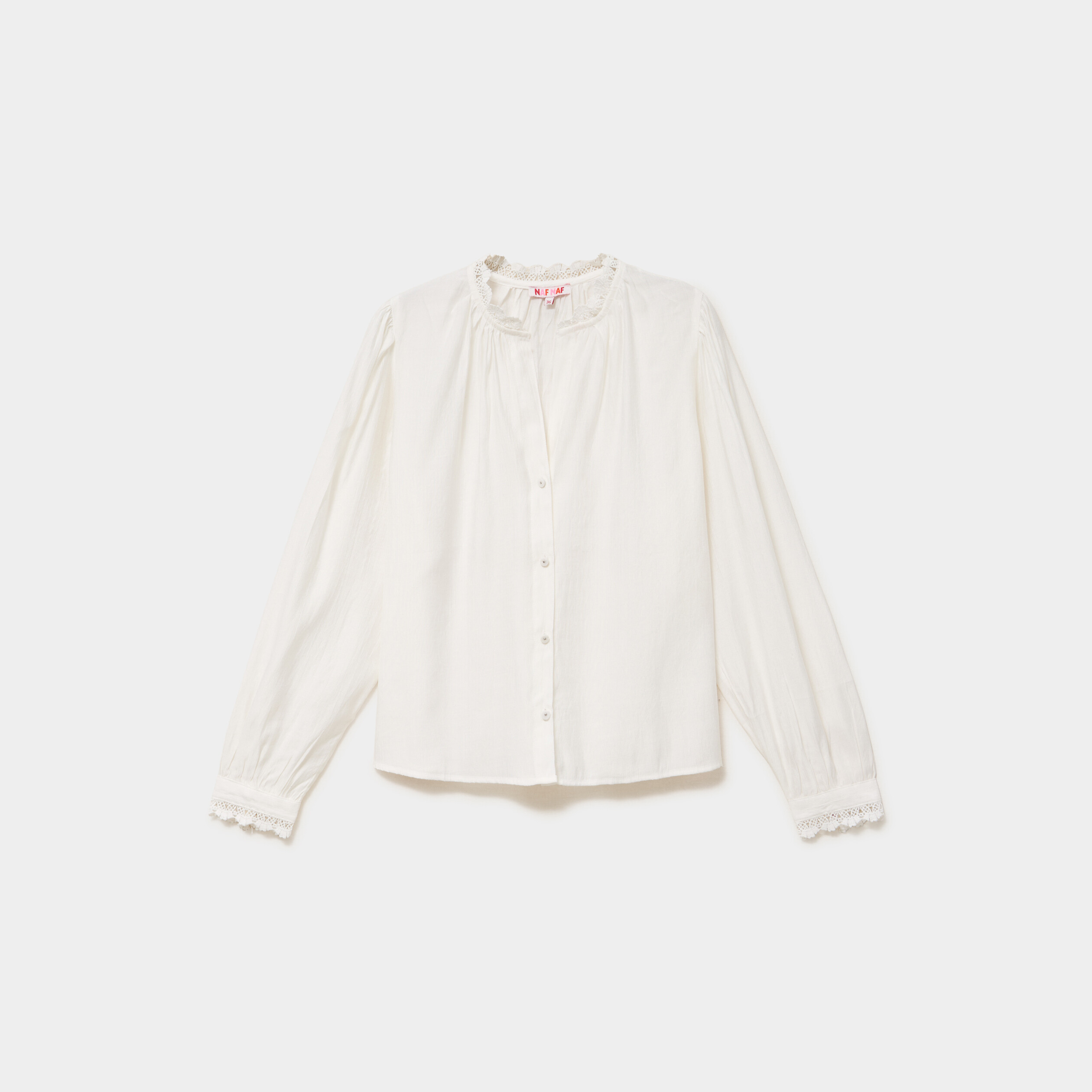 Blouse manches longues col dentelle blanc femme