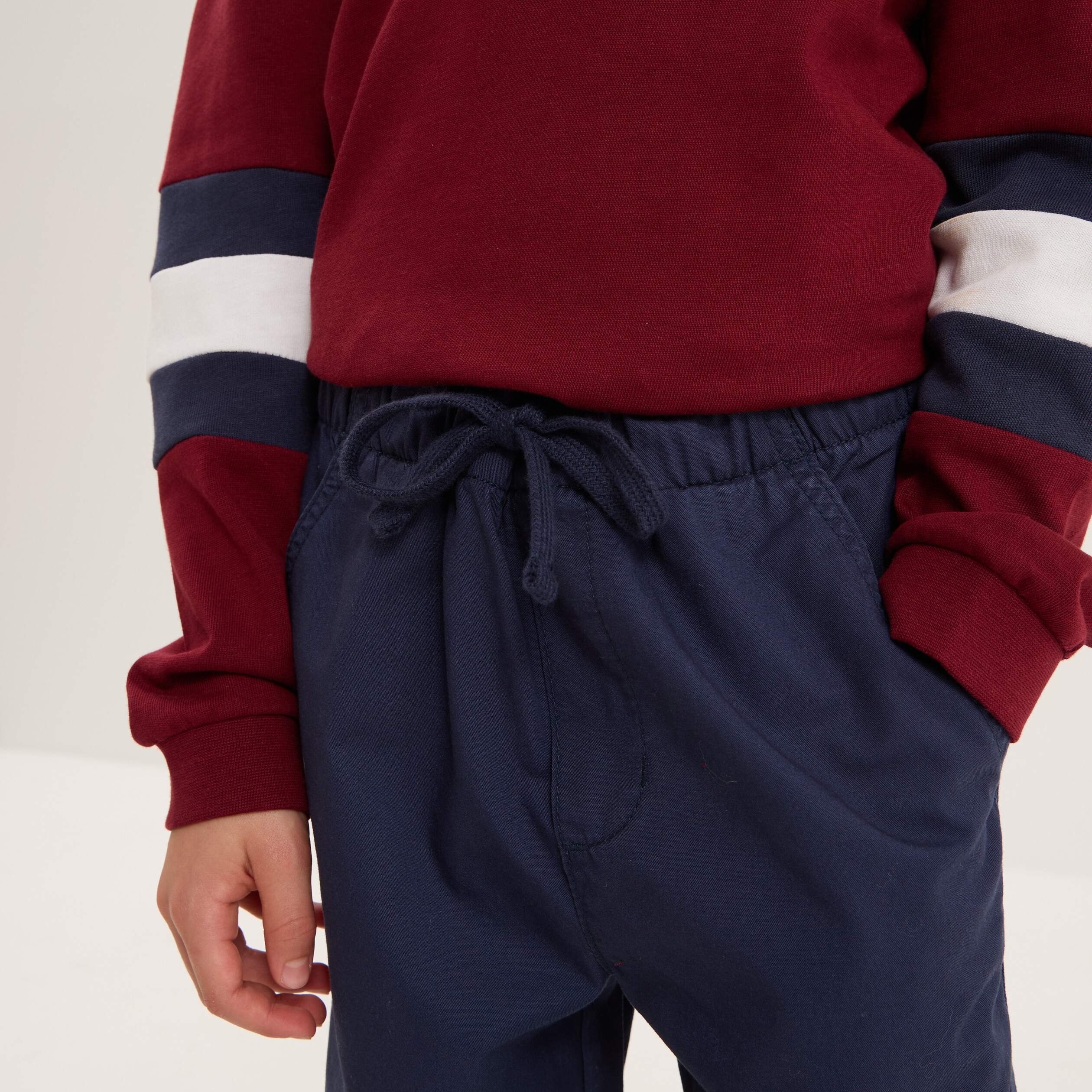 pantalon battle taille elastiquee coton bleu marine garcon Pantalon battle taille élastiquée coton bleu marine garçon