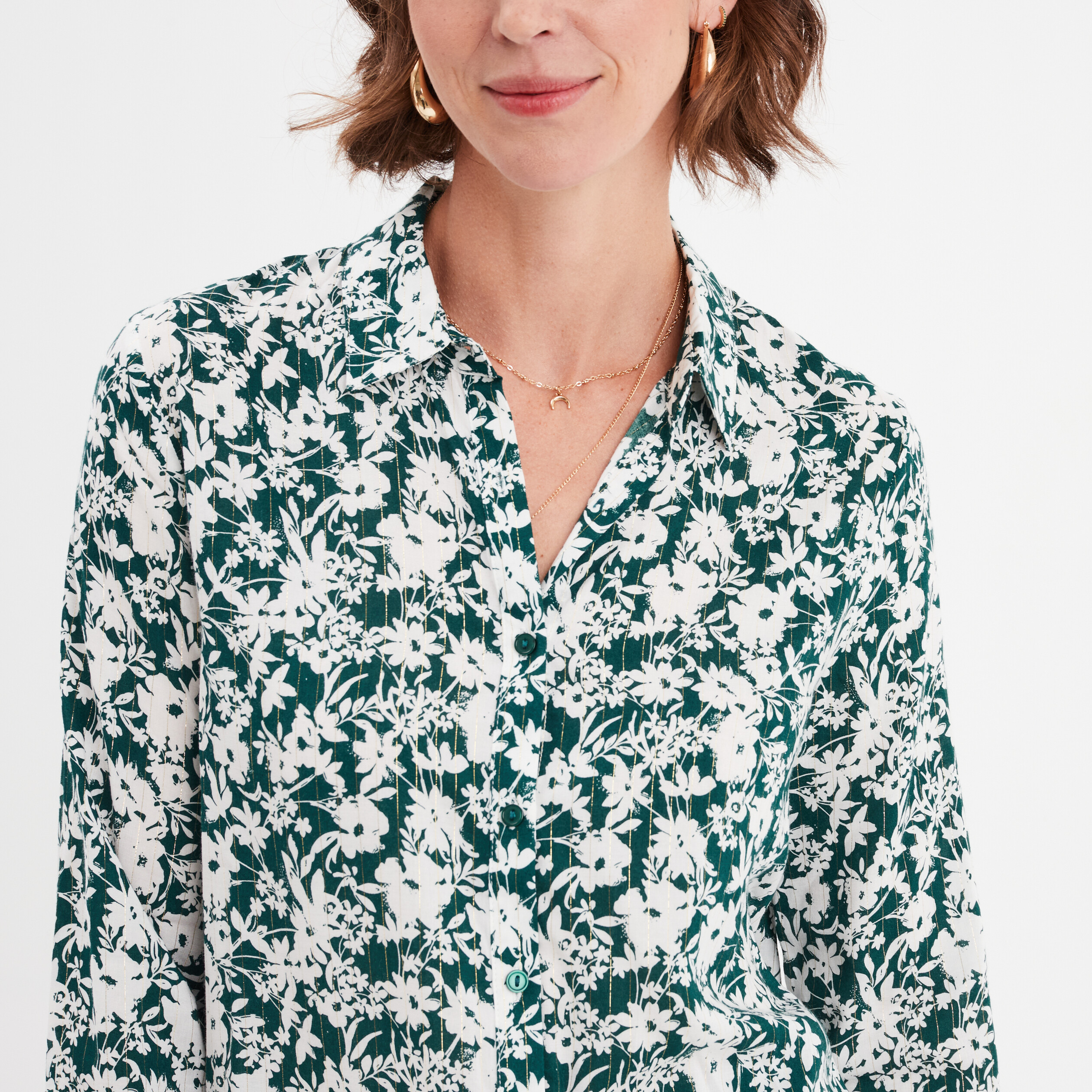 Chemise fluide manches longues vert foncé femme La Halle