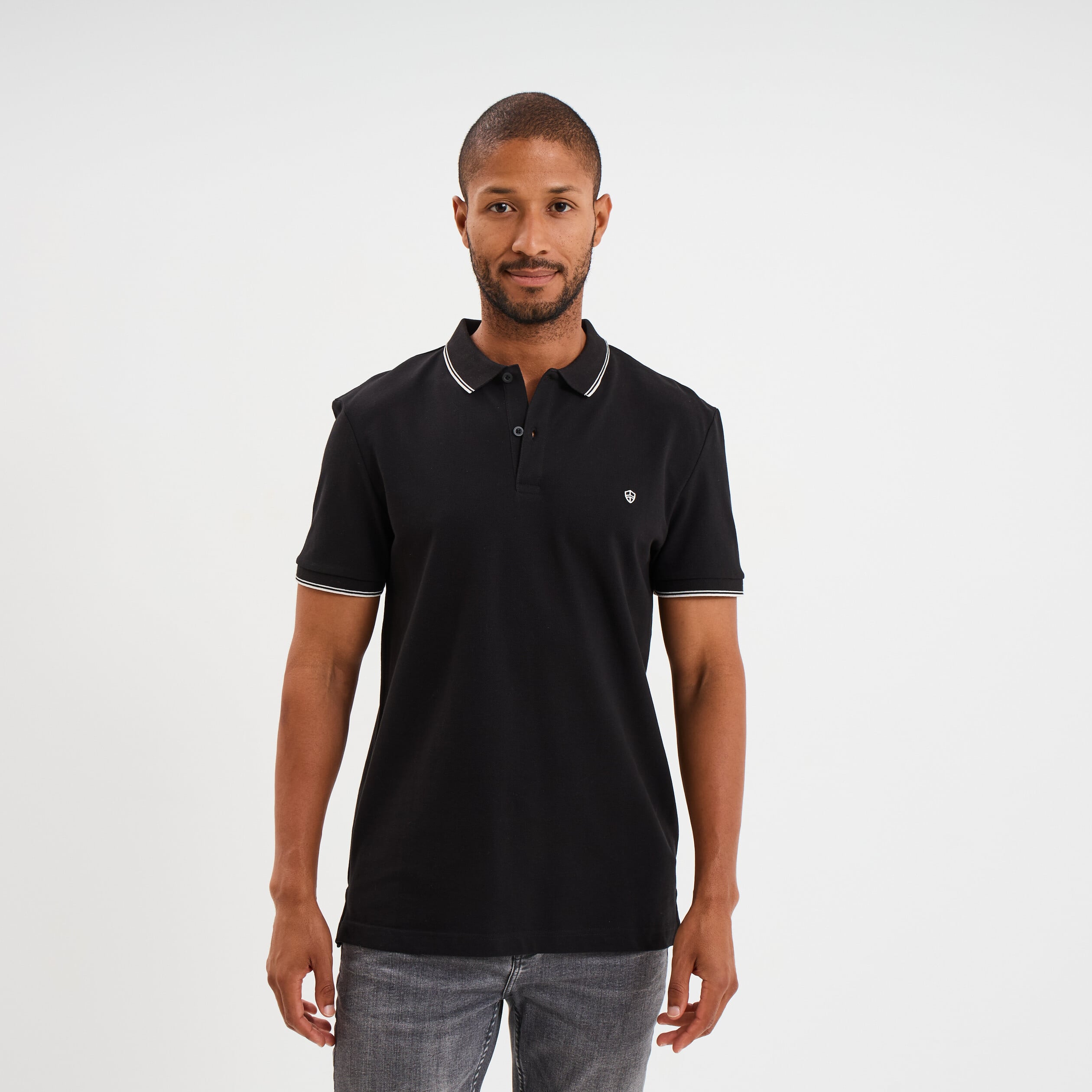 Polo piqu&eacute; coton manches courtes noir homme