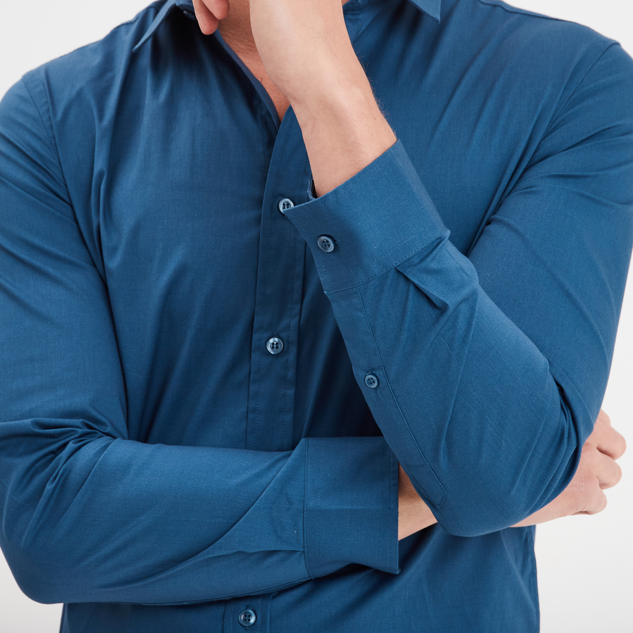 chemise effet stretch manches longues bleu fonce homme Chemise effet stretch manches longues bleu foncé homme