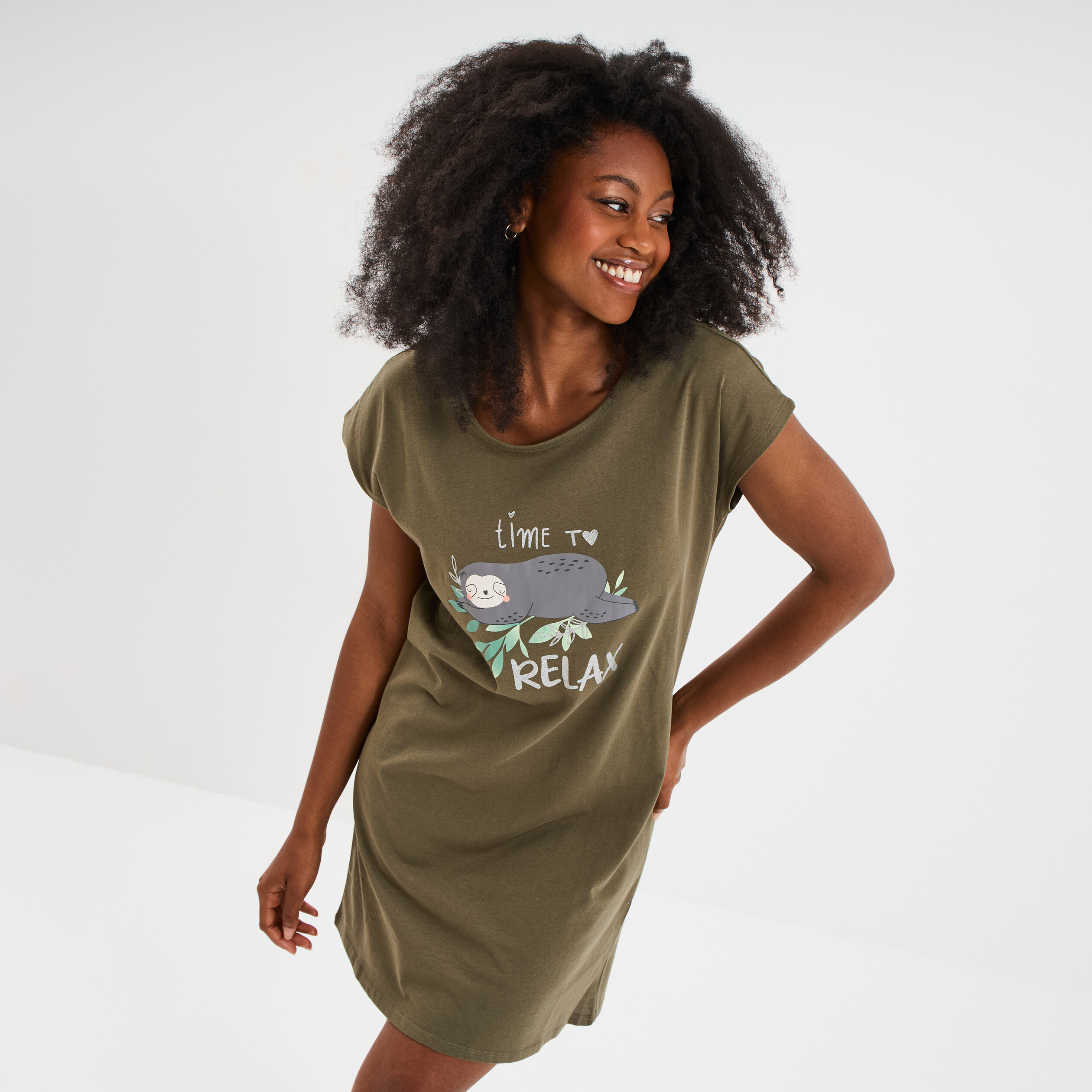 chemise de nuit manches courtes coton vert kaki femme Chemise de nuit manches courtes coton vert kaki femme