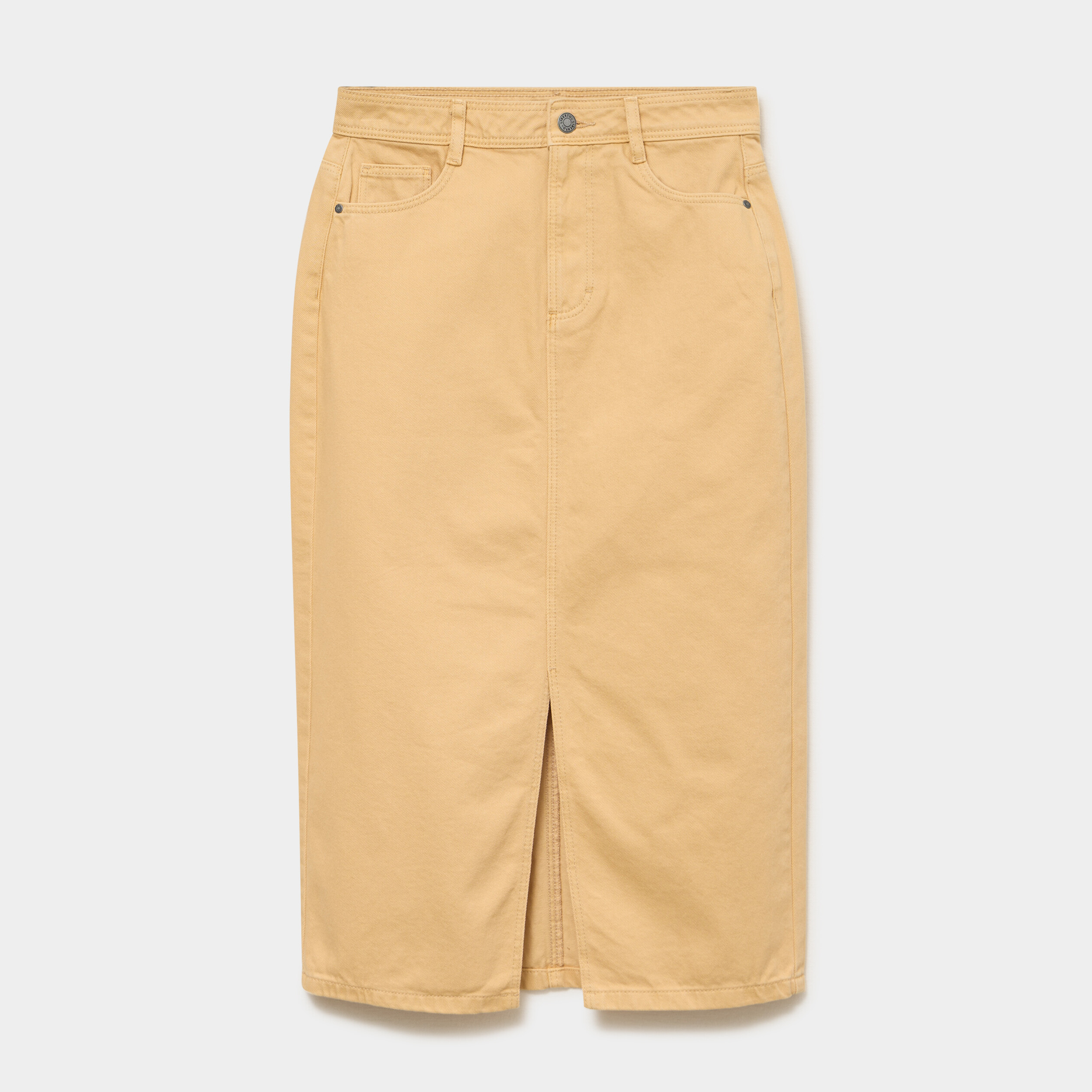 Jupe en jean longue fendue droite beige femme