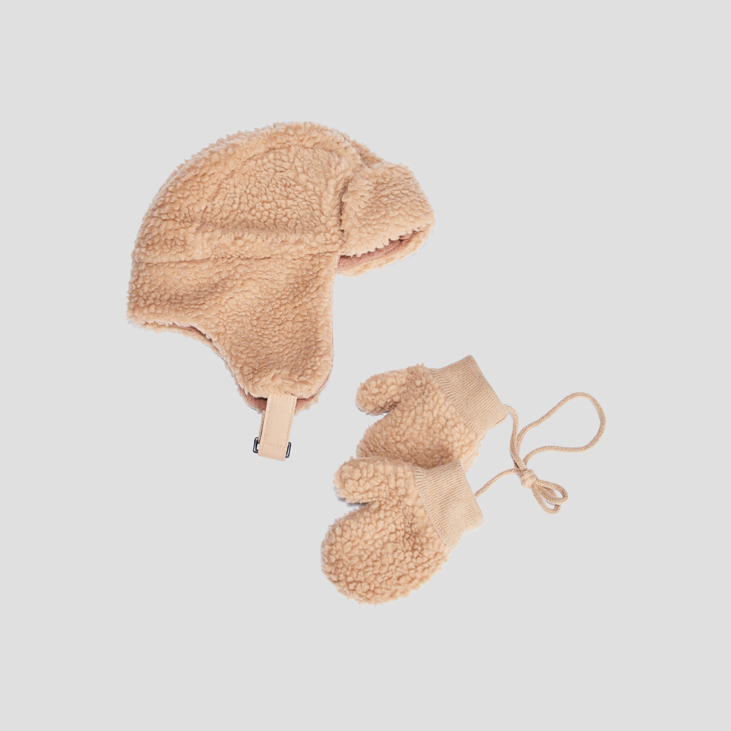 Ensemble bonnet et moufles marron bébé garçon