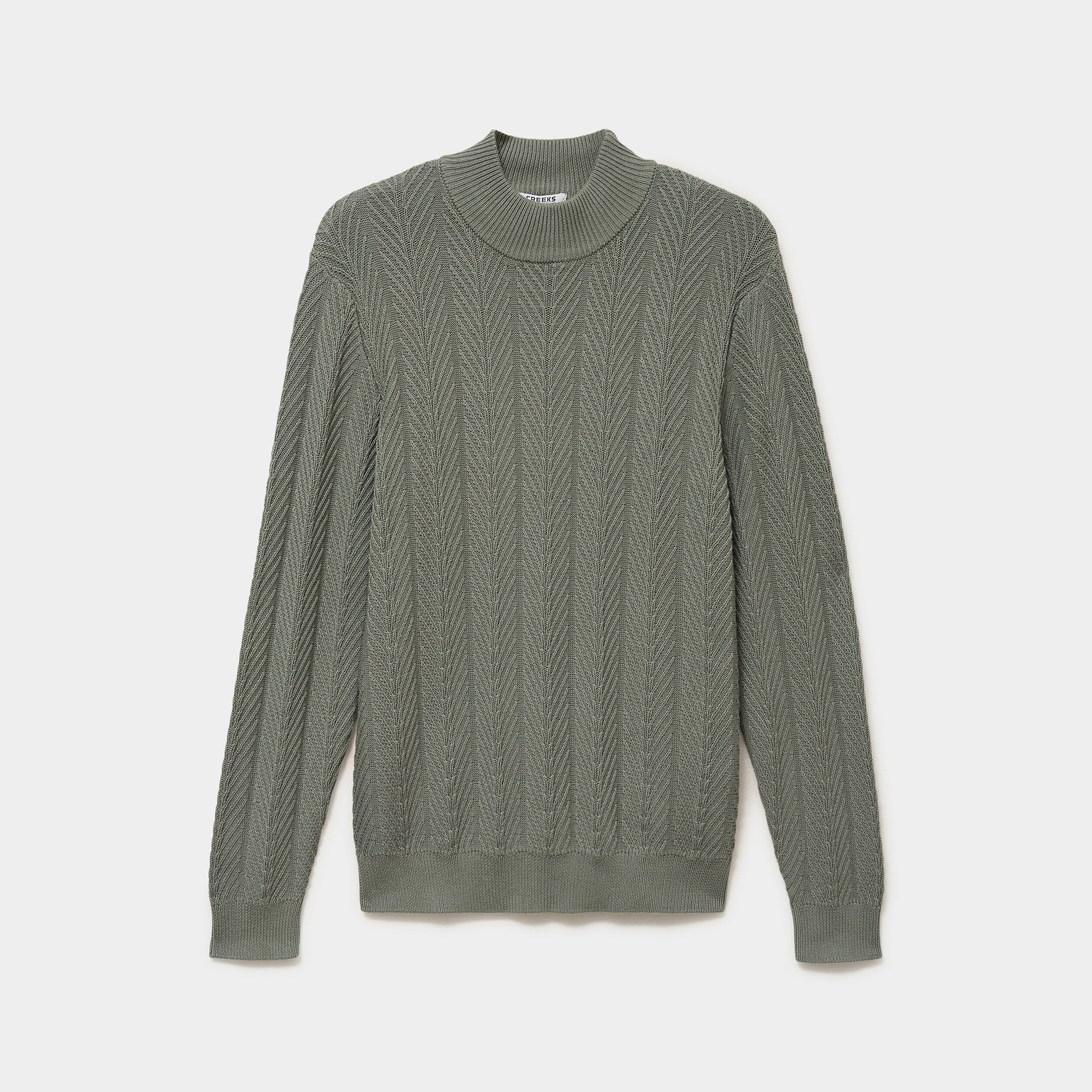 Pull col montant manches longues coton vert kaki homme