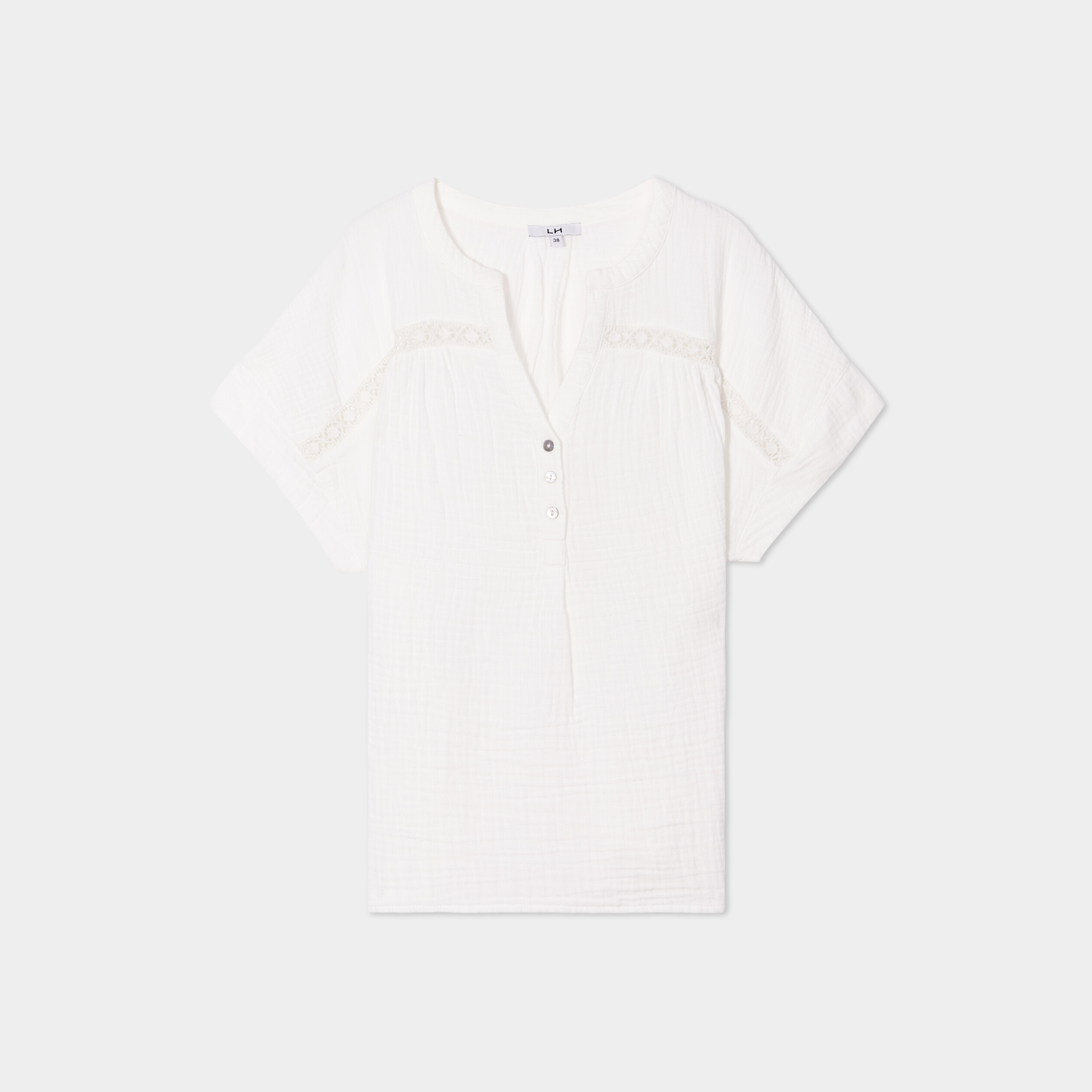 blouse manches courtes gaze de coton blanc femme Blouse manches courtes gaze de coton blanc femme