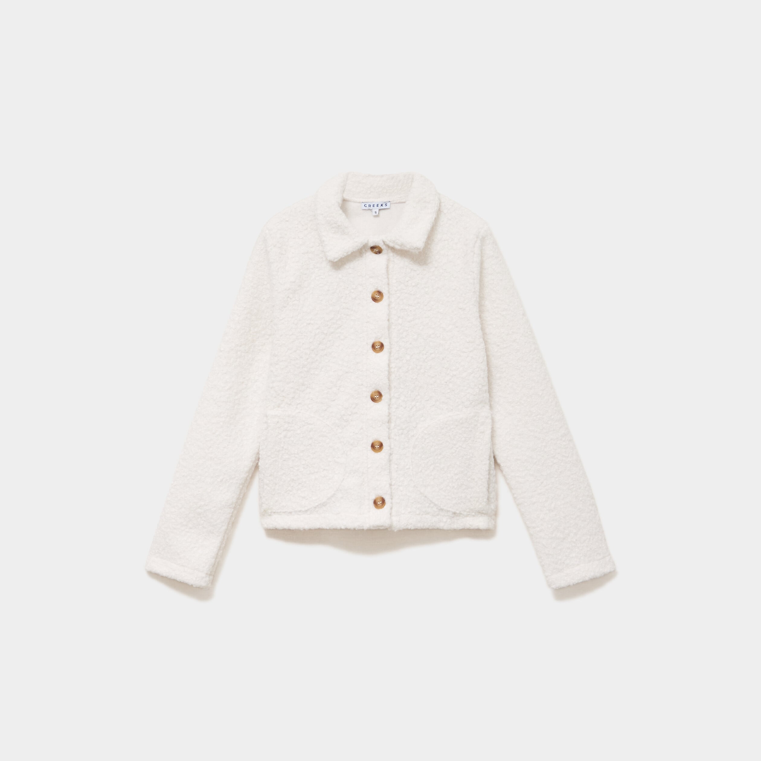 Veste courte boutonn&eacute;e effet bouclette blanc femme