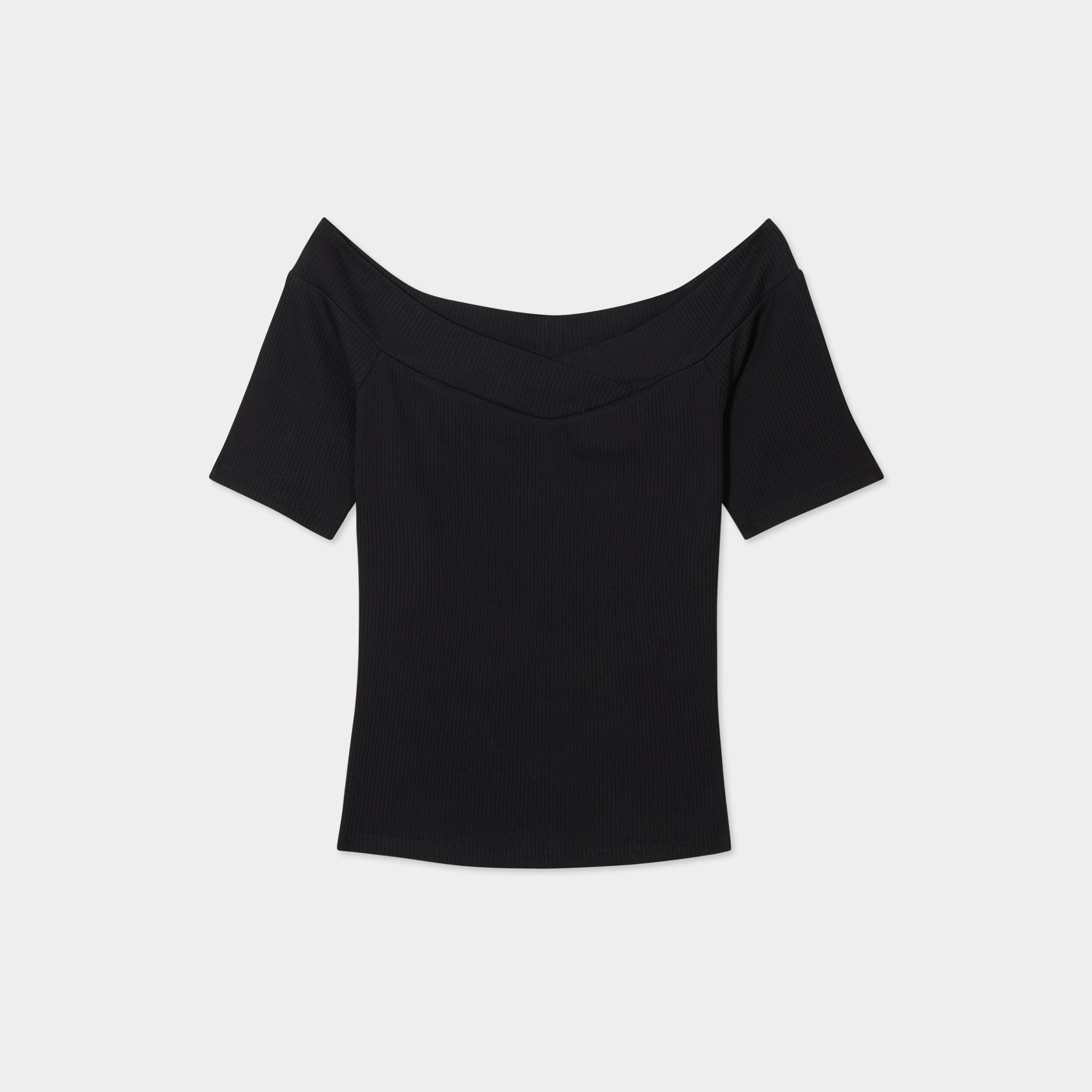t shirt col bardot manches courtes coton noir femme T-shirt col bardot manches courtes coton noir femme