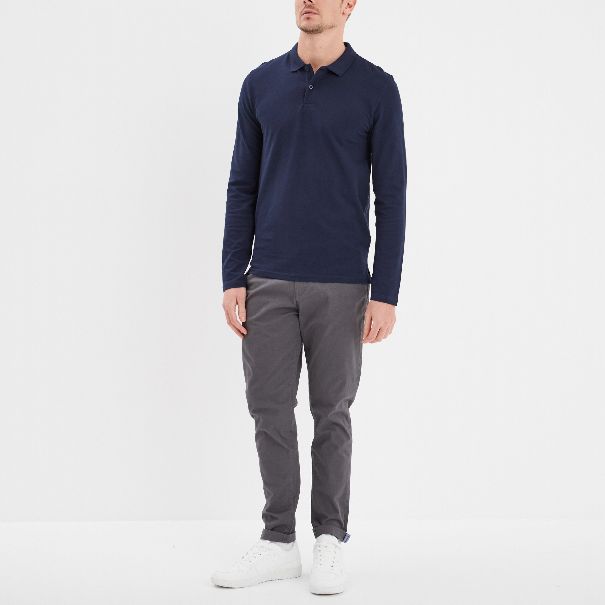 polo manches longues en coton bleu marine homme Polo manches longues en coton bleu marine homme