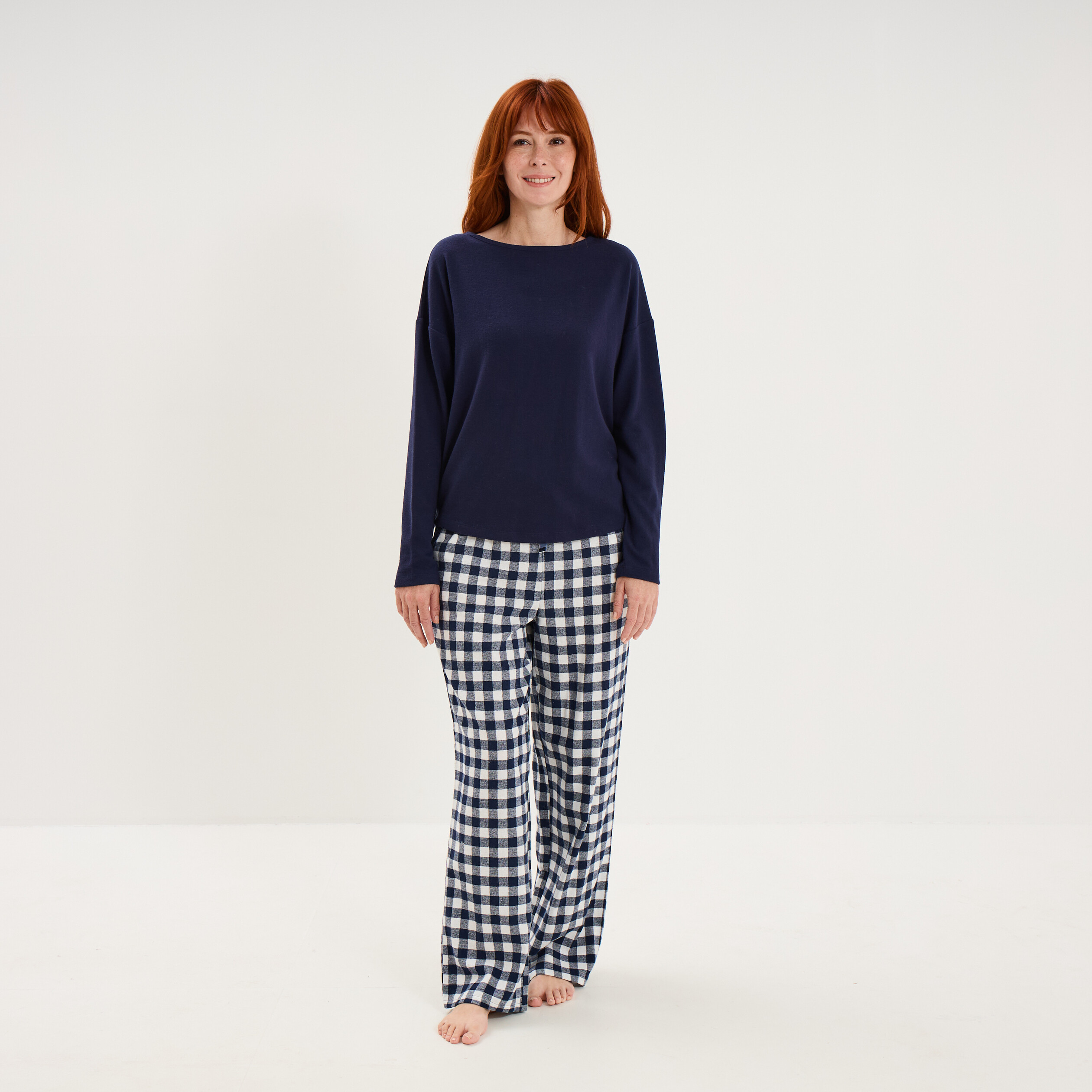Pyjama pantalon manches longues bleu marine femme