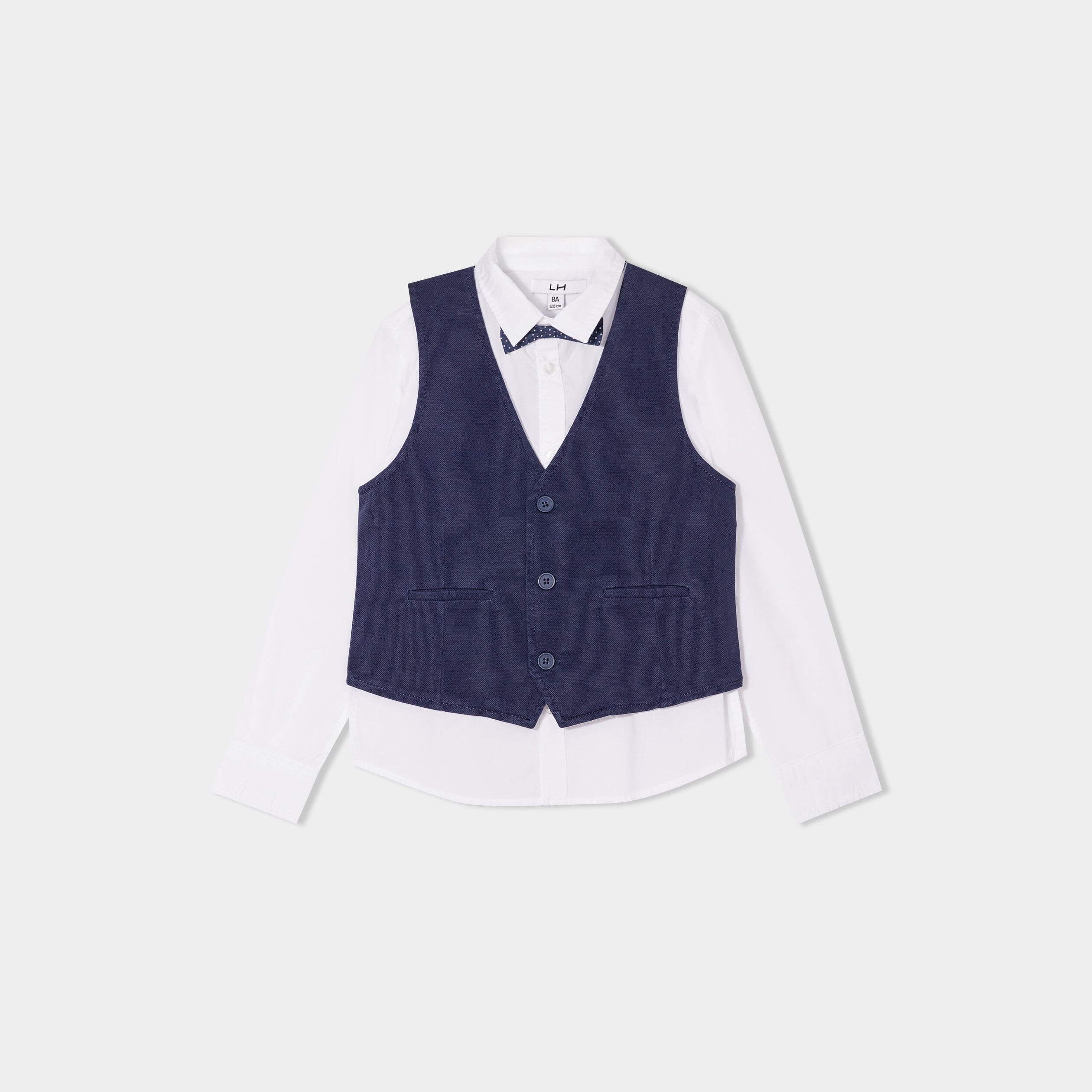 Ensemble 3 pi&egrave;ces chemise veste noeud bleu marine gar&ccedil;on