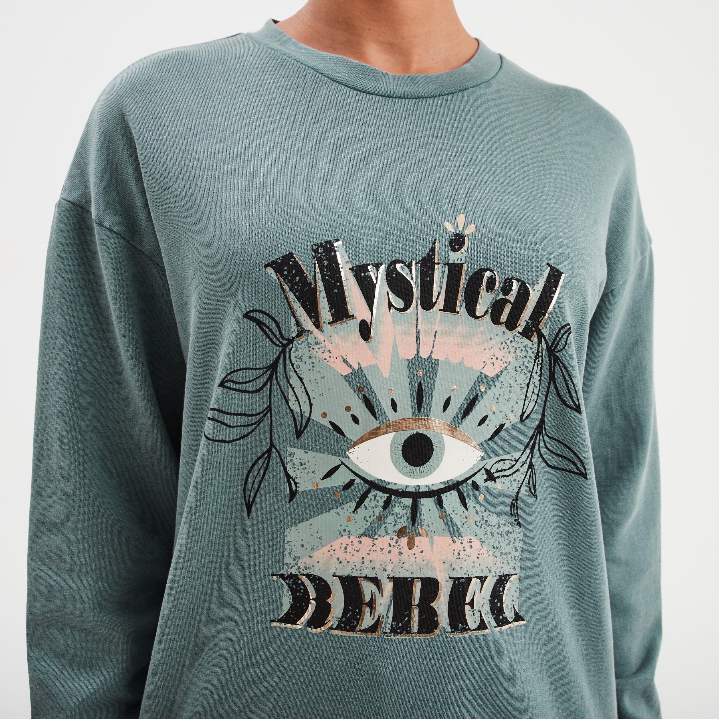 Sweat col rond coton majoritaire vert fonc&eacute; femme