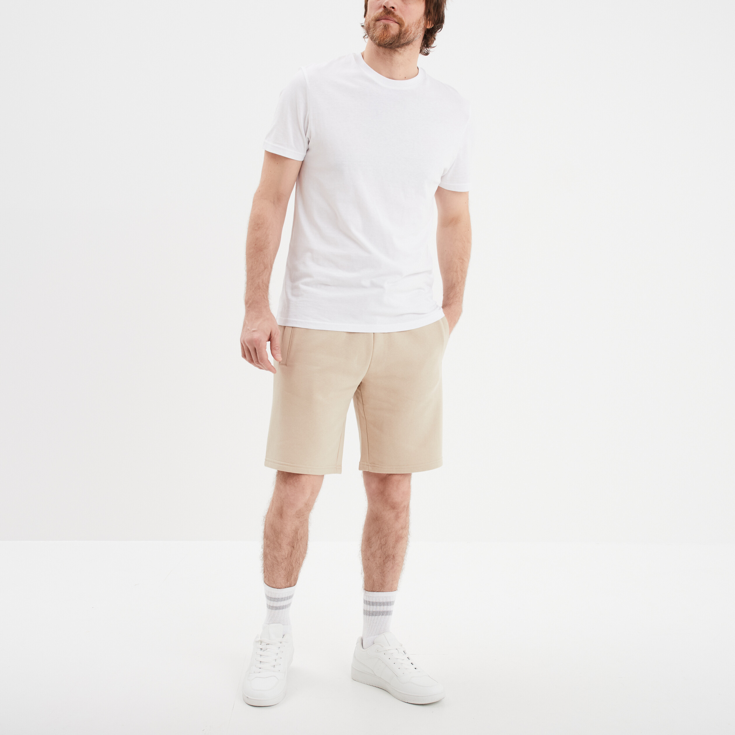 short jogging molletonne droit beige homme Short jogging molletonné droit beige homme