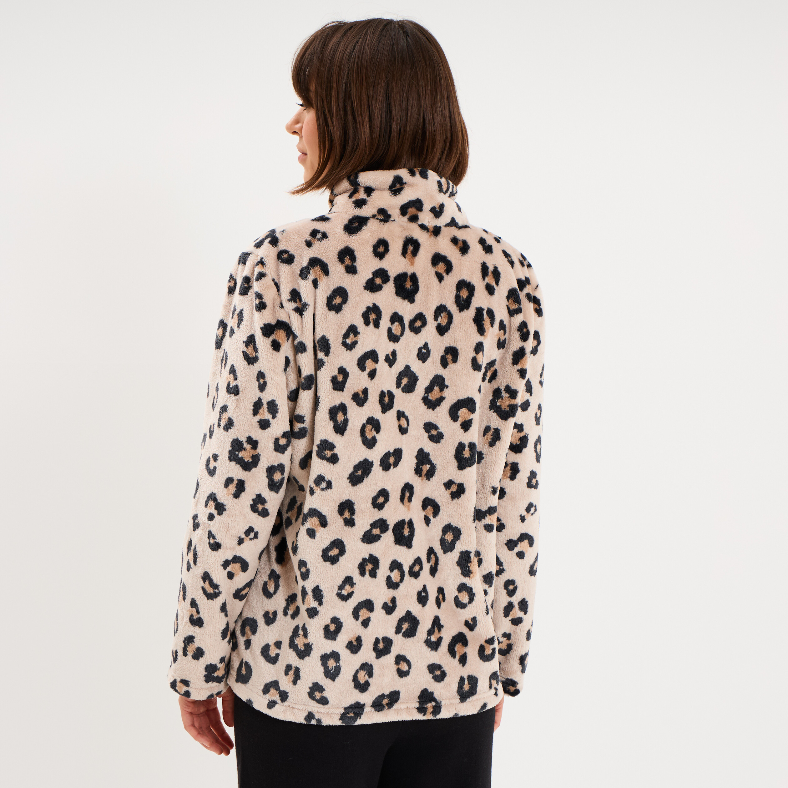 Veste de pyjama effet polaire zipp&eacute;e beige femme