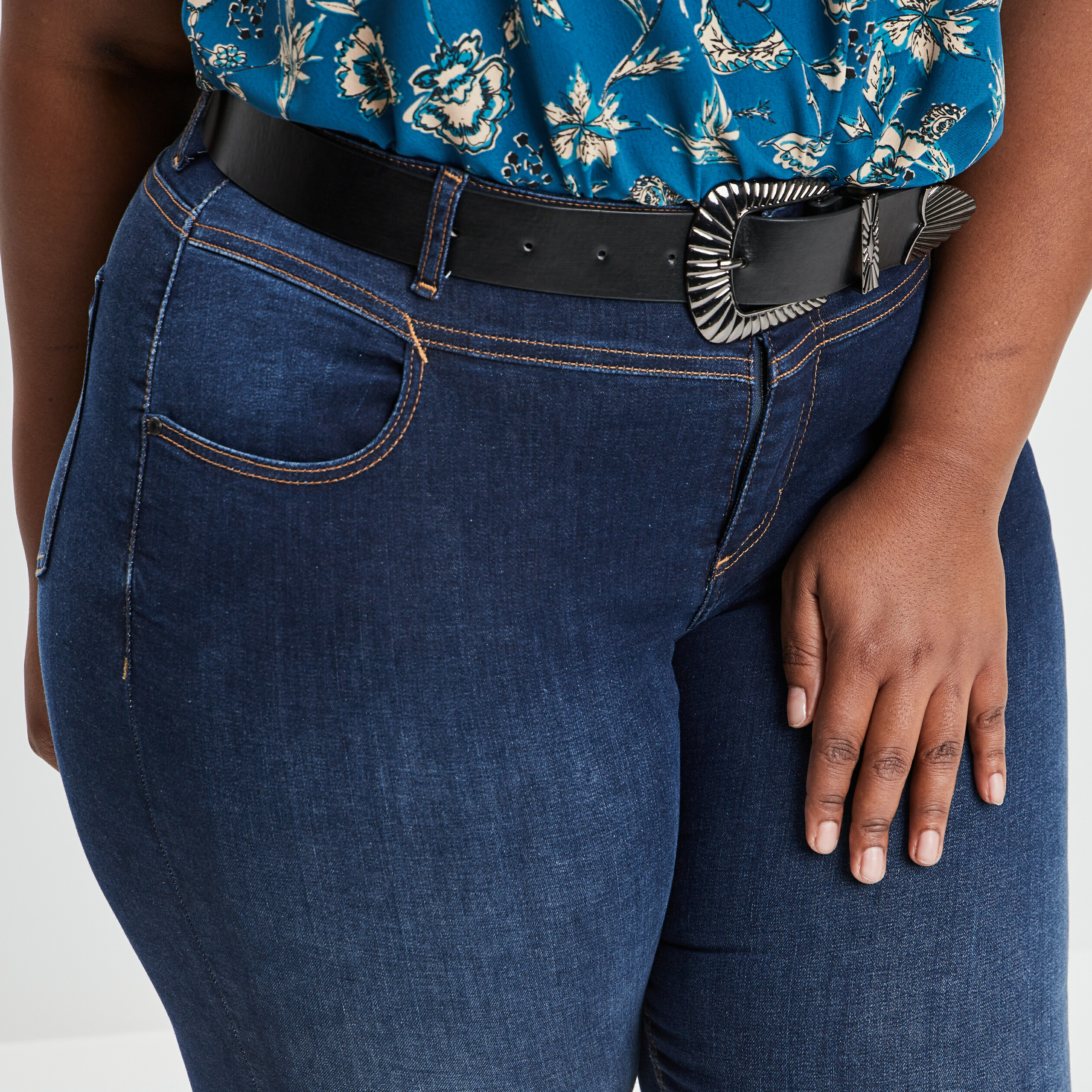 jeans slim ceinture denim brut femmegt Jeans slim ceinturé denim brut femme grande taille