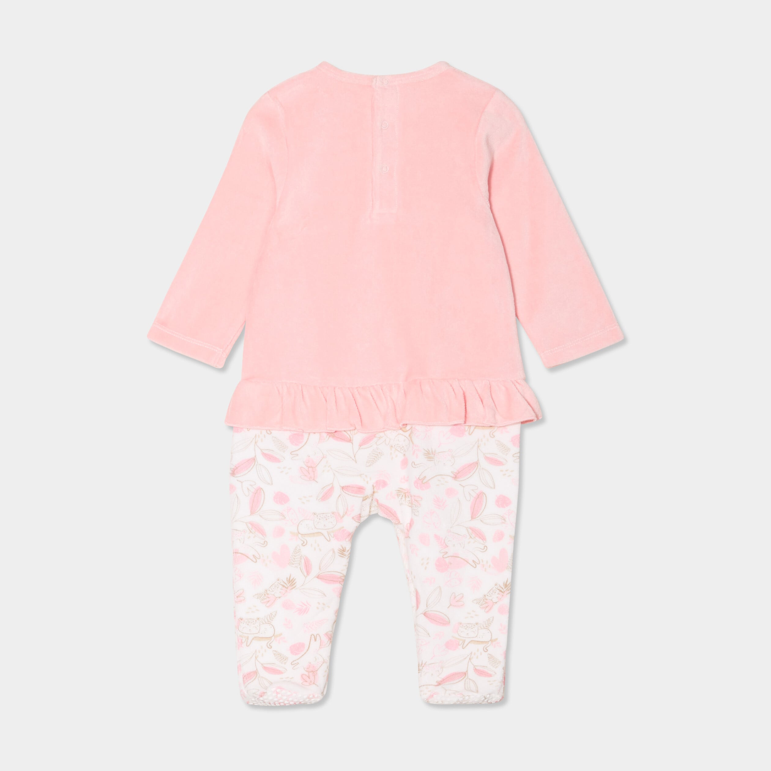 Dors-bien effet velours manches longues rose poudr&eacute;e b&eacute;b&eacute; fille