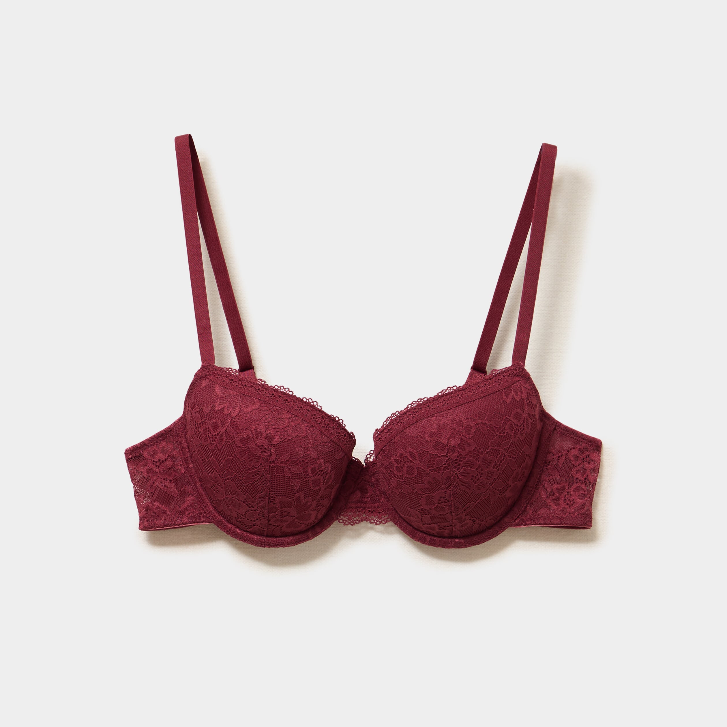 Soutien-gorge corbeille padd&eacute; dentelle bordeaux femme
