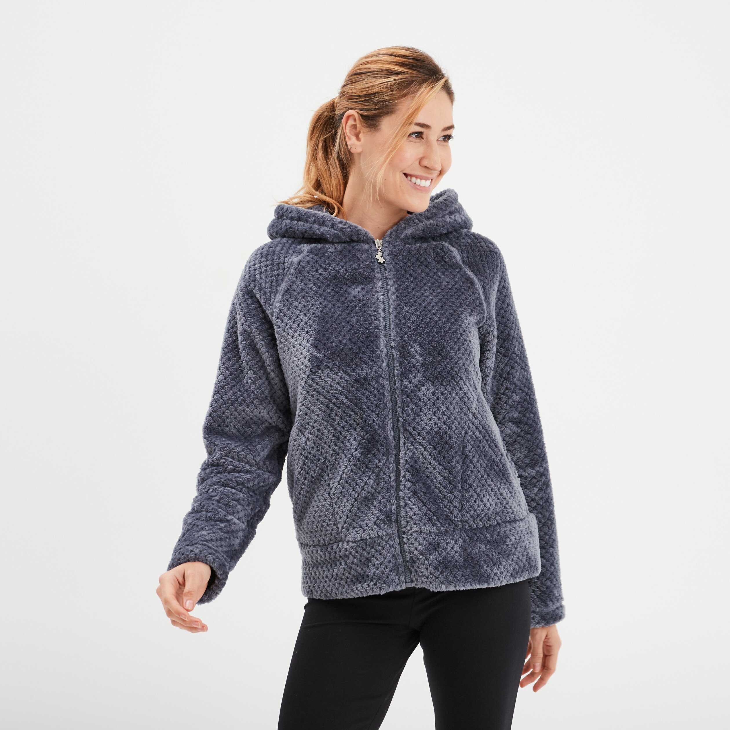 Veste de pyjama effet polaire bleu gris femme