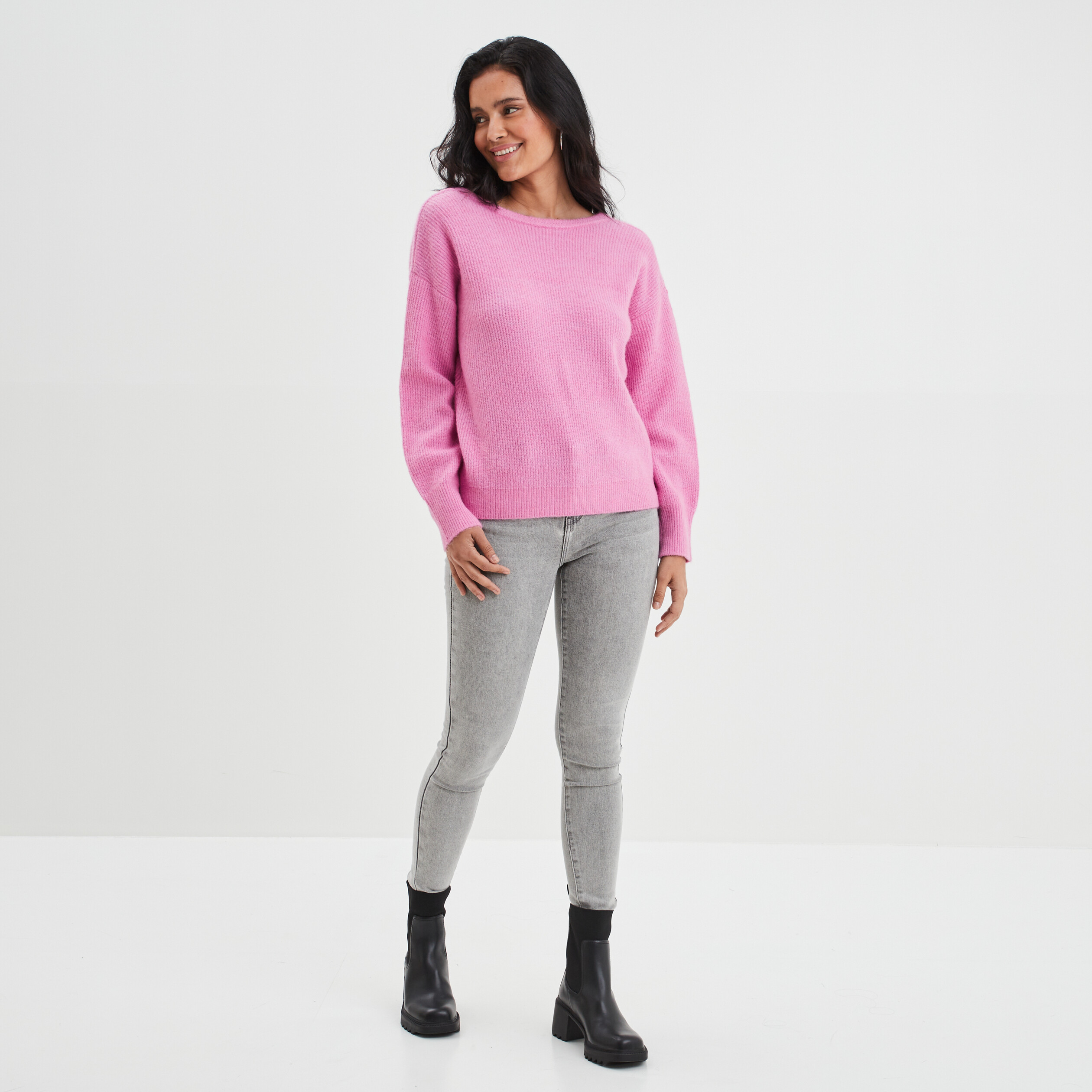Pull réversible dos col en V rose femme
