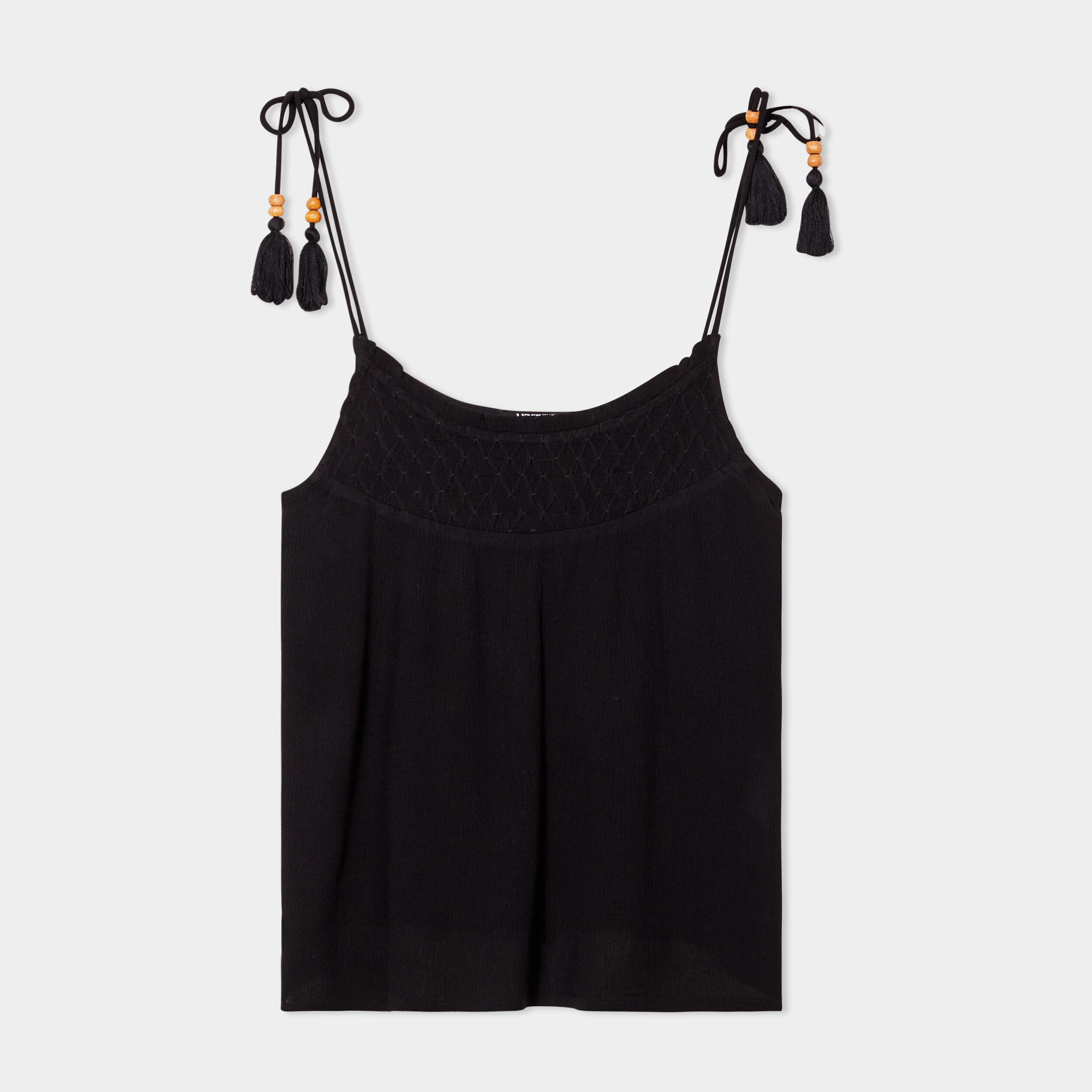 debardeur bretelles a nouer pampilles noir femme Débardeur bretelles à nouer pampilles noir femme