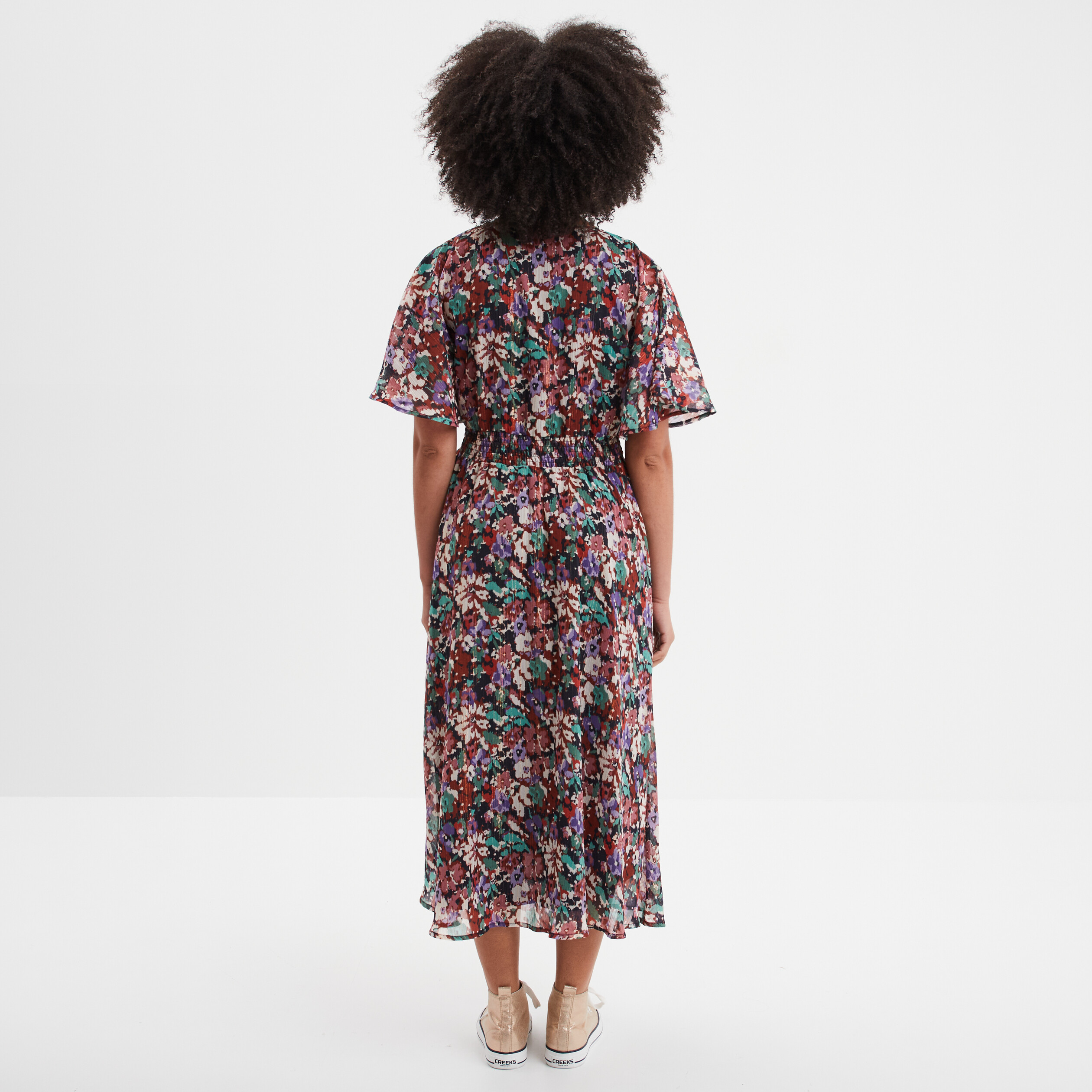 Robe longue taille smockée multicolore femme