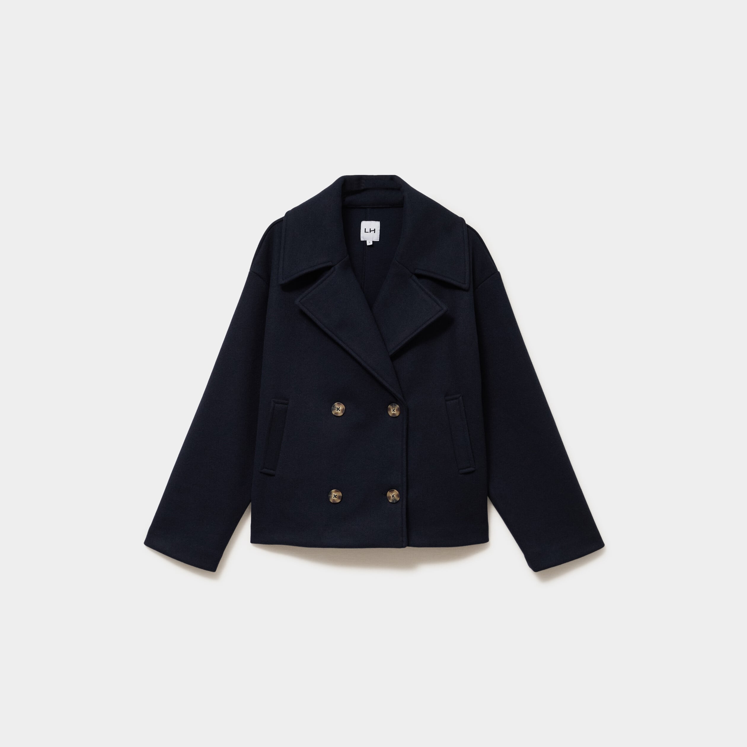 Manteau court double boutonnage bleu marine femme