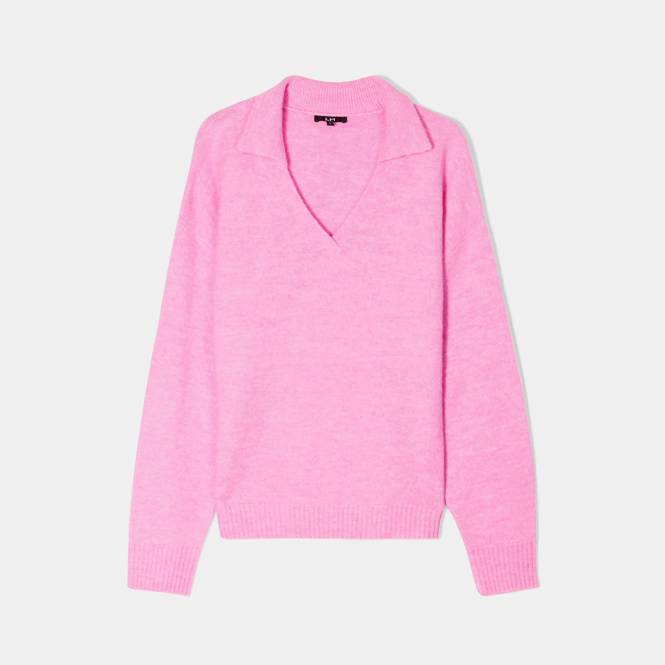 Pull col polo manches longues rose femme