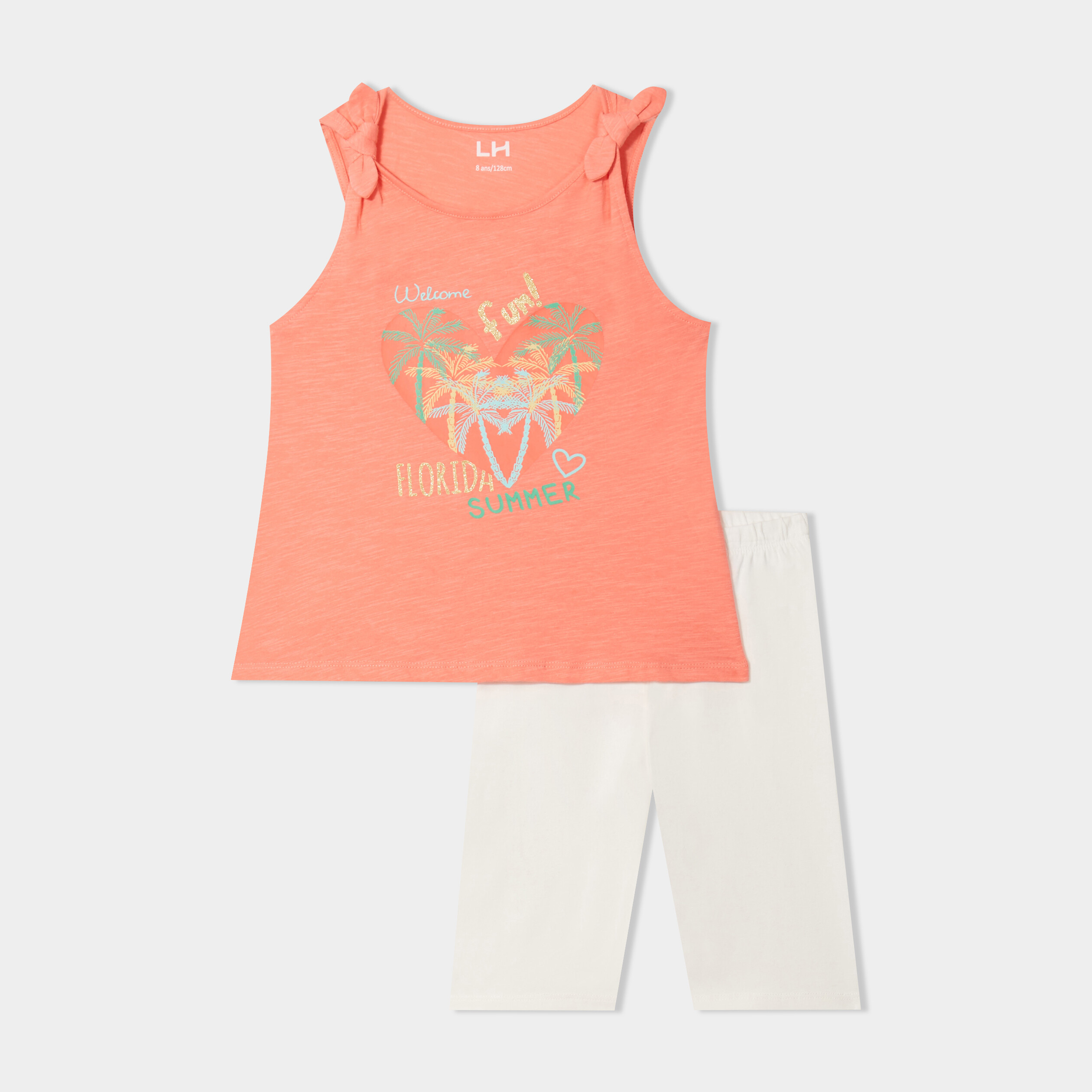 ensemble debardeur et cycliste coton vieux rose fille Ensemble débardeur et cycliste coton vieux rose fille